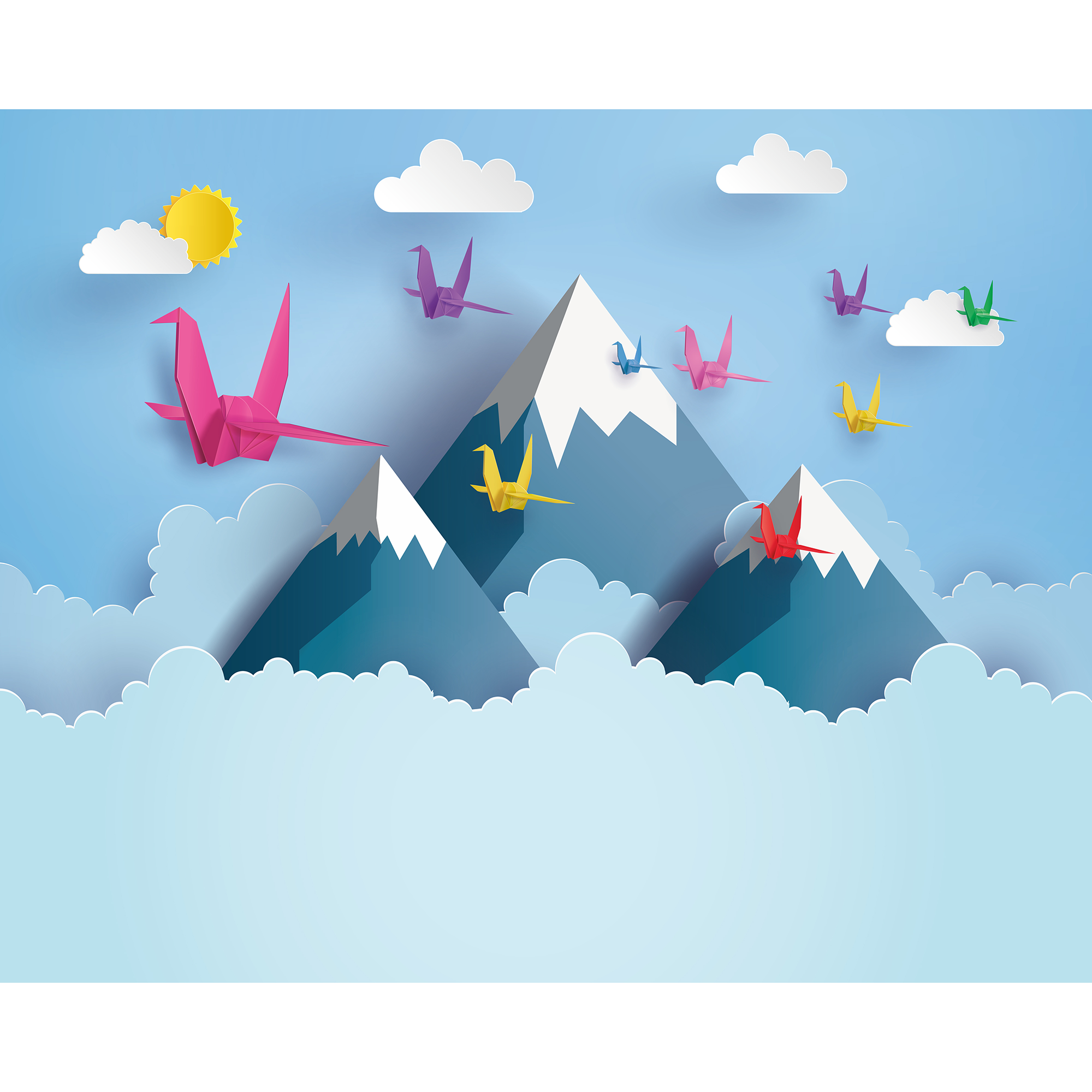 Origami Mountains Powder Blue Mural (Large) by Origin Murals