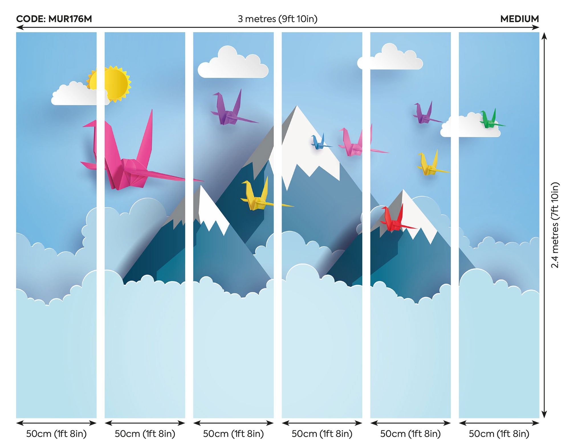Origami Mountains Powder Blue Mural (Medium) by Origin Murals