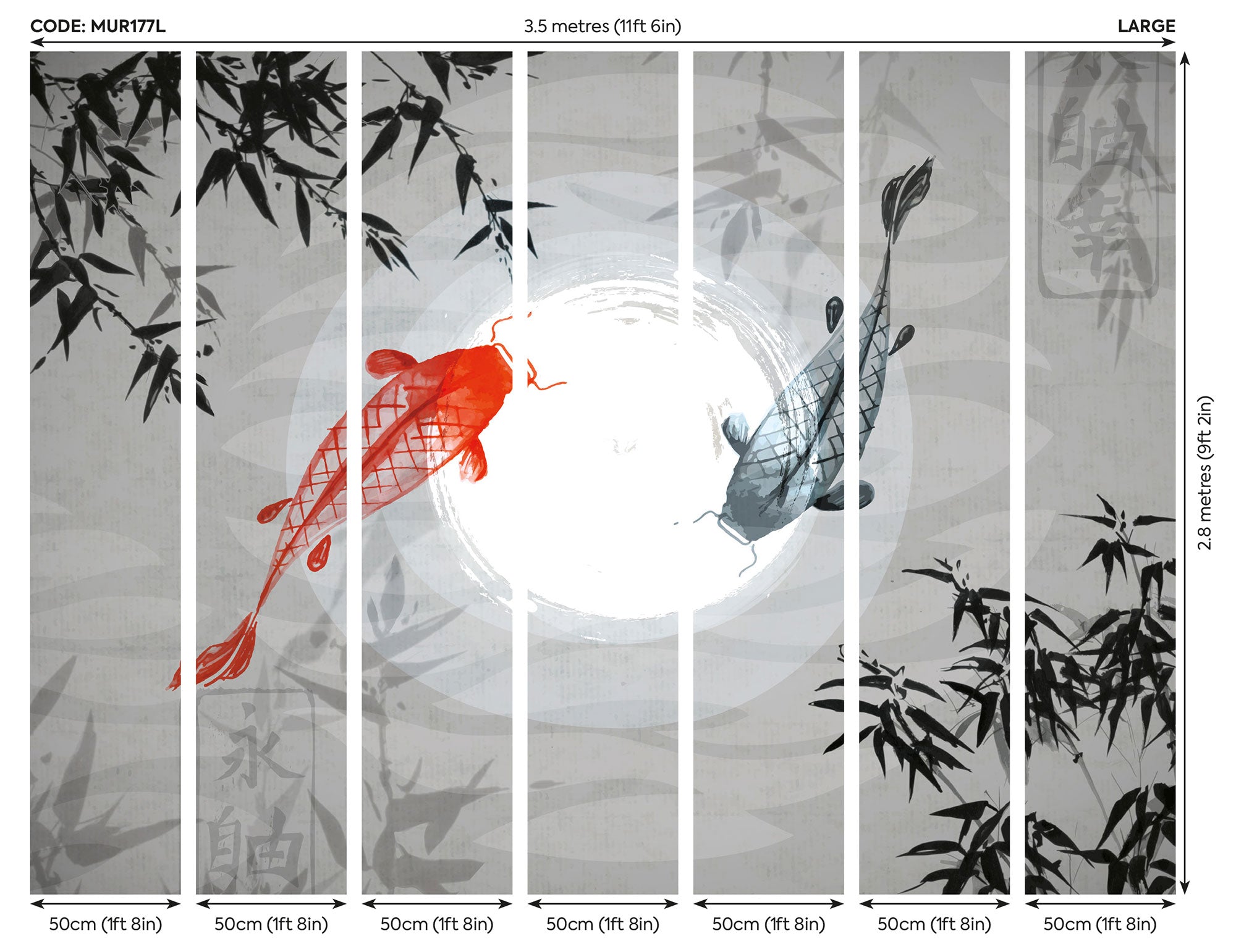 Watercolour Koi Graphite Mural (Large) by Origin Murals