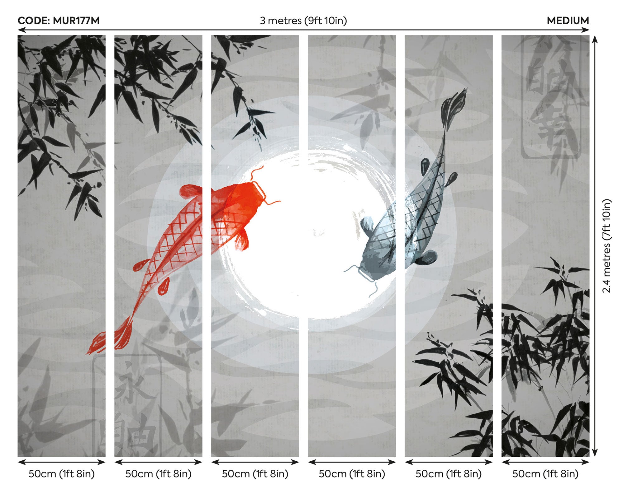Watercolour Koi Graphite Mural (Medium) by Origin Murals