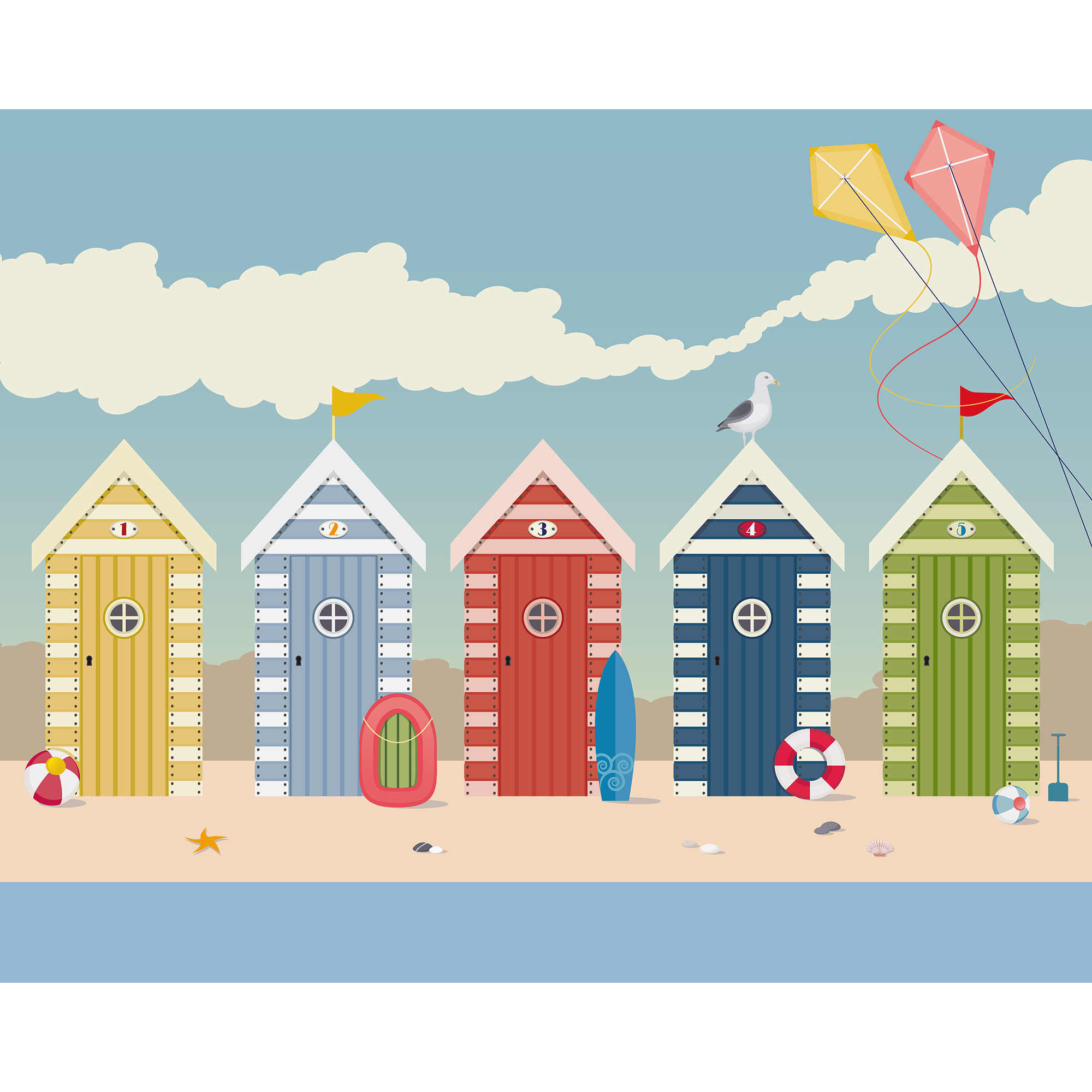 Beach Huts Multi Mural (Large) by Origin Murals