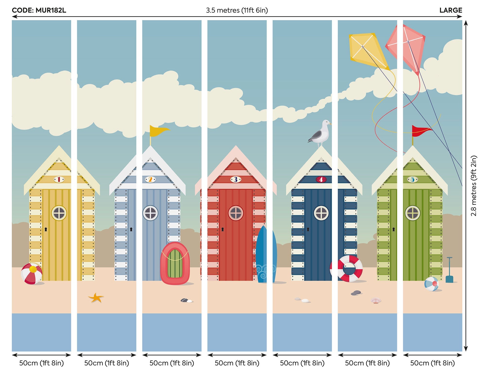 Beach Huts Multi Mural (Large) by Origin Murals
