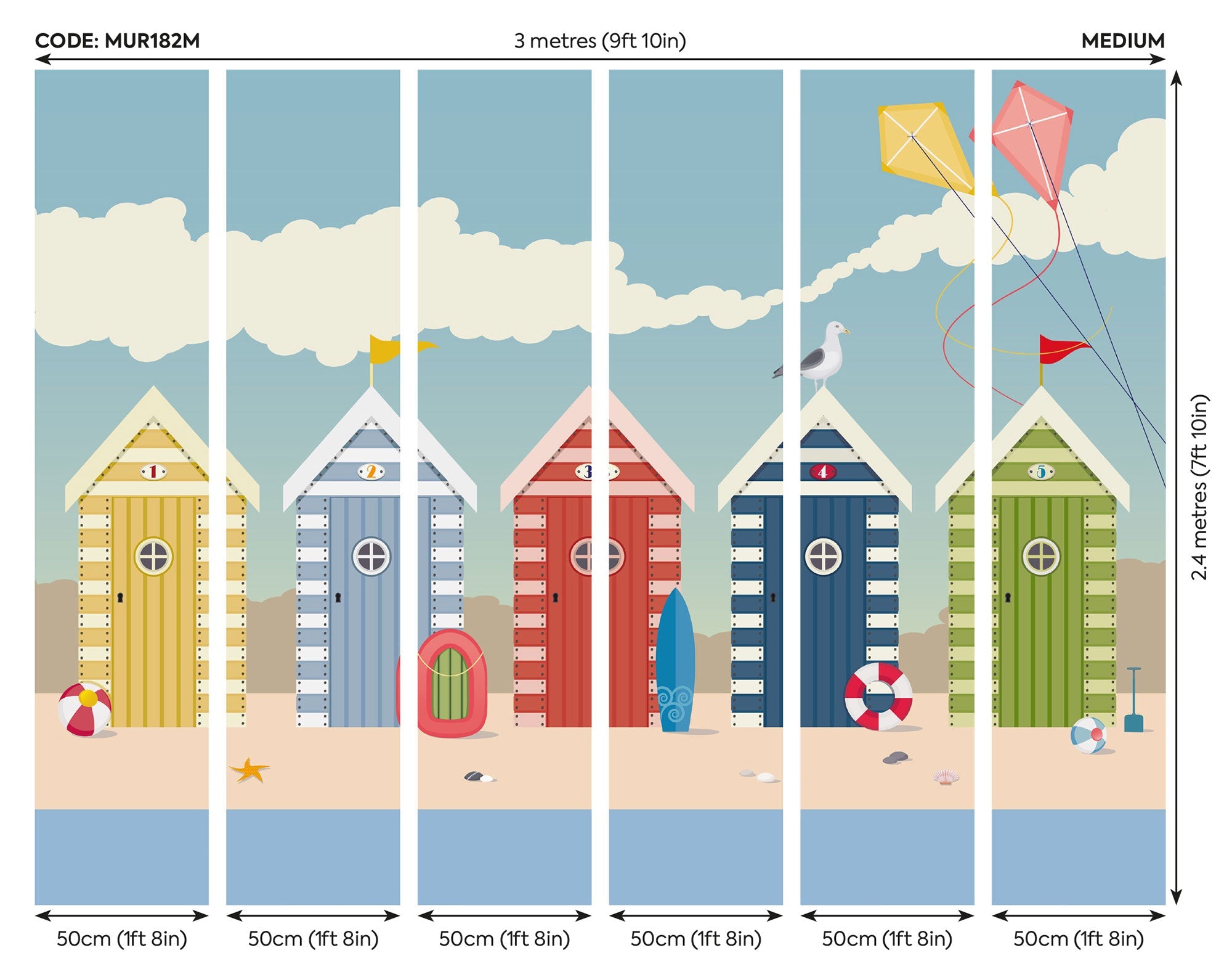 Beach Huts Multi Mural (Medium) by Origin Murals