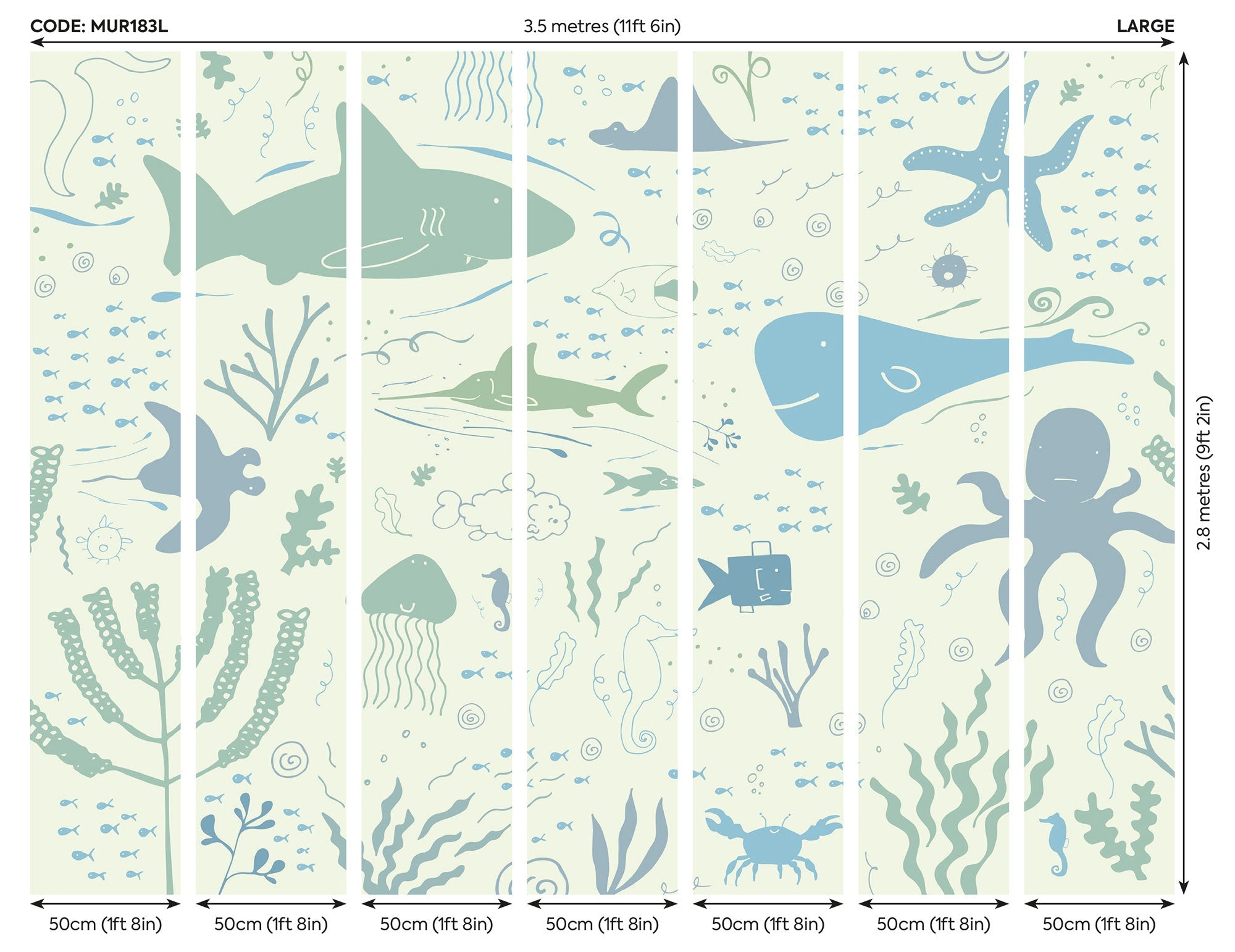 Underwater Adventures Seafoam Mural (Large) by Origin Murals