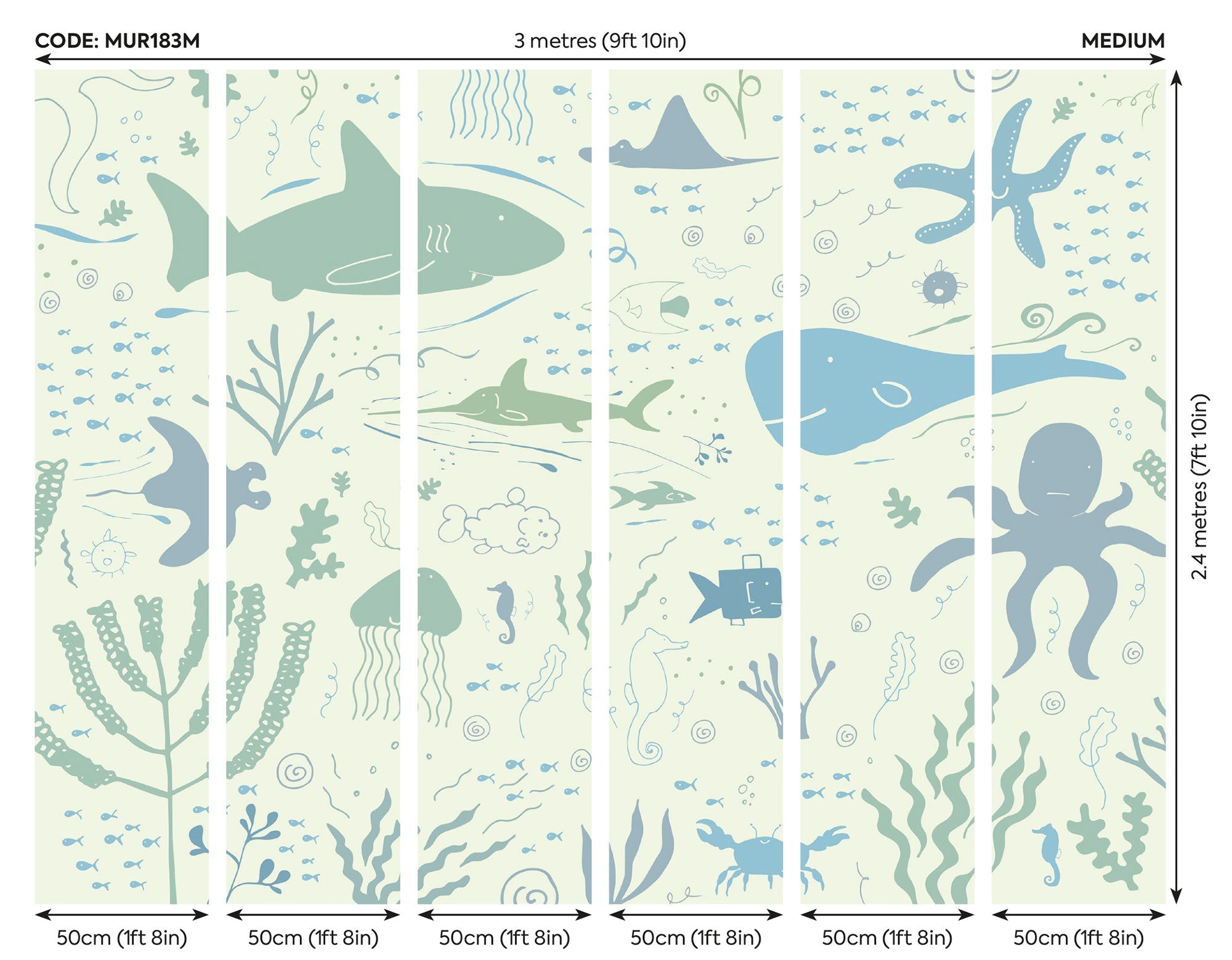 Underwater Adventures Seafoam Mural (Medium) by Origin Murals