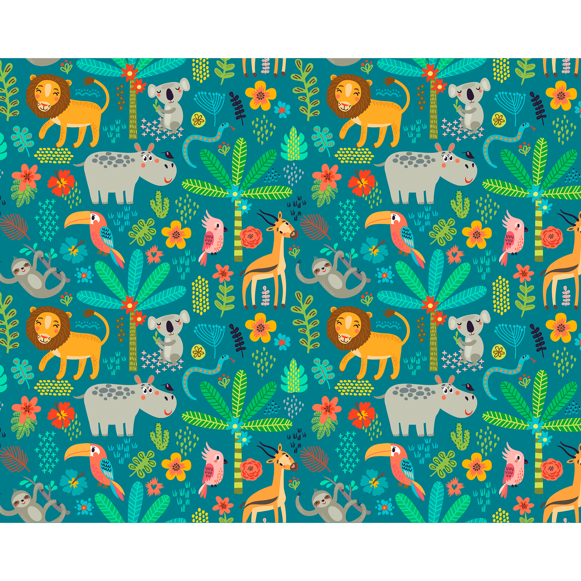 Jungle Animals Teal Mural (Large) by Origin Murals