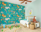Jungle Animals Teal Mural (Large) by Origin Murals