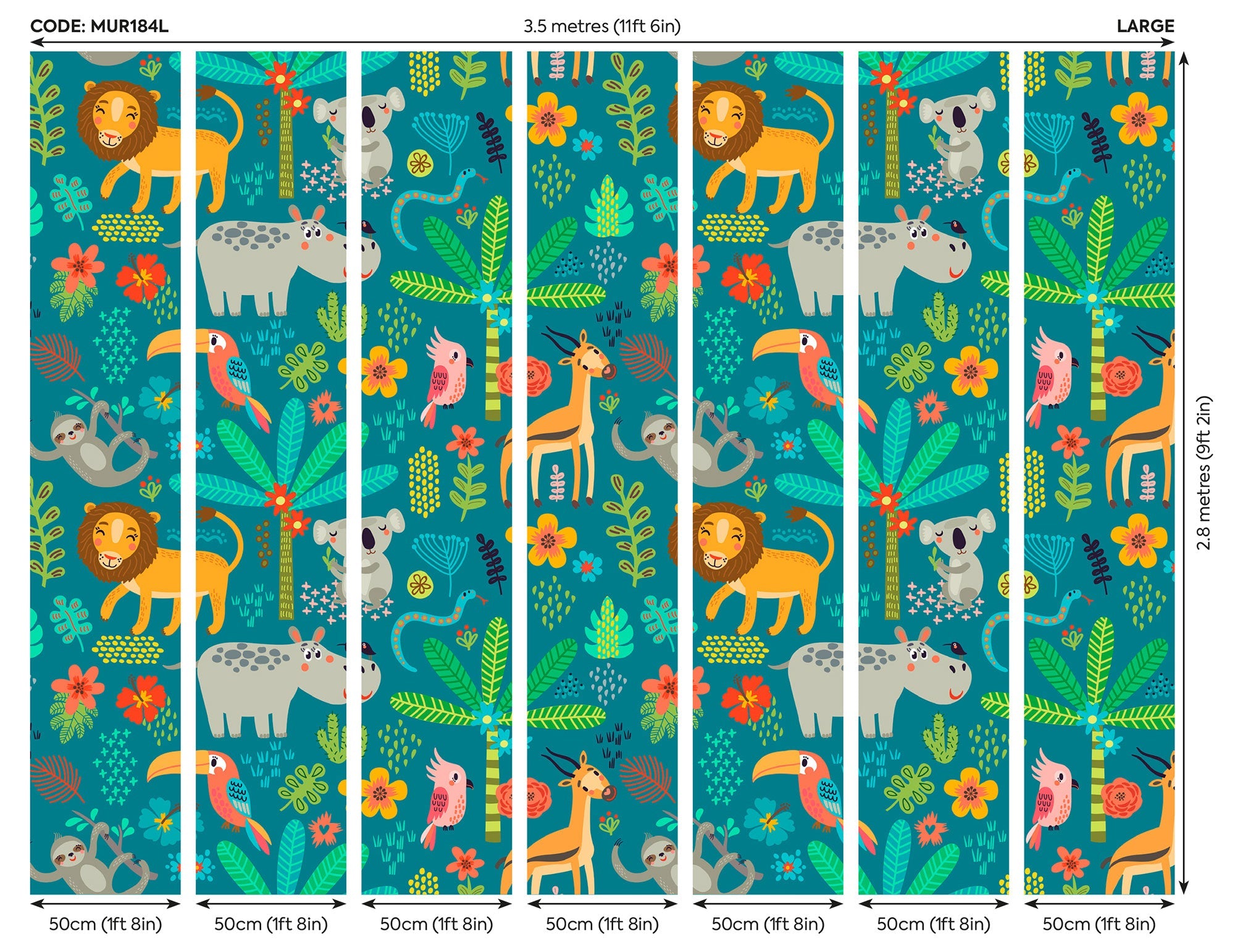 Jungle Animals Teal Mural (Large) by Origin Murals