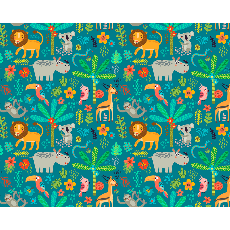 Jungle Animals Teal Mural (Medium) by Origin Murals