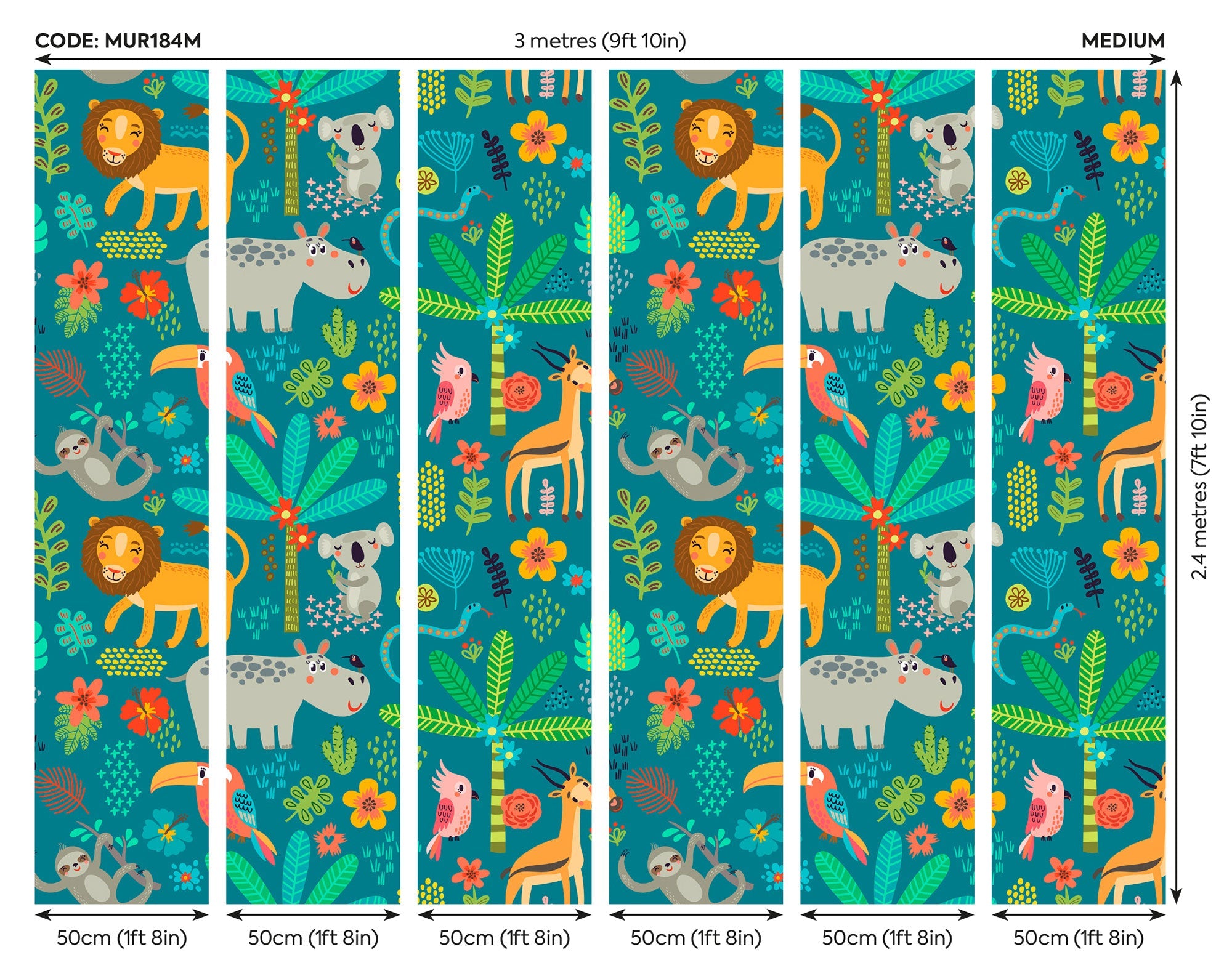 Jungle Animals Teal Mural (Medium) by Origin Murals
