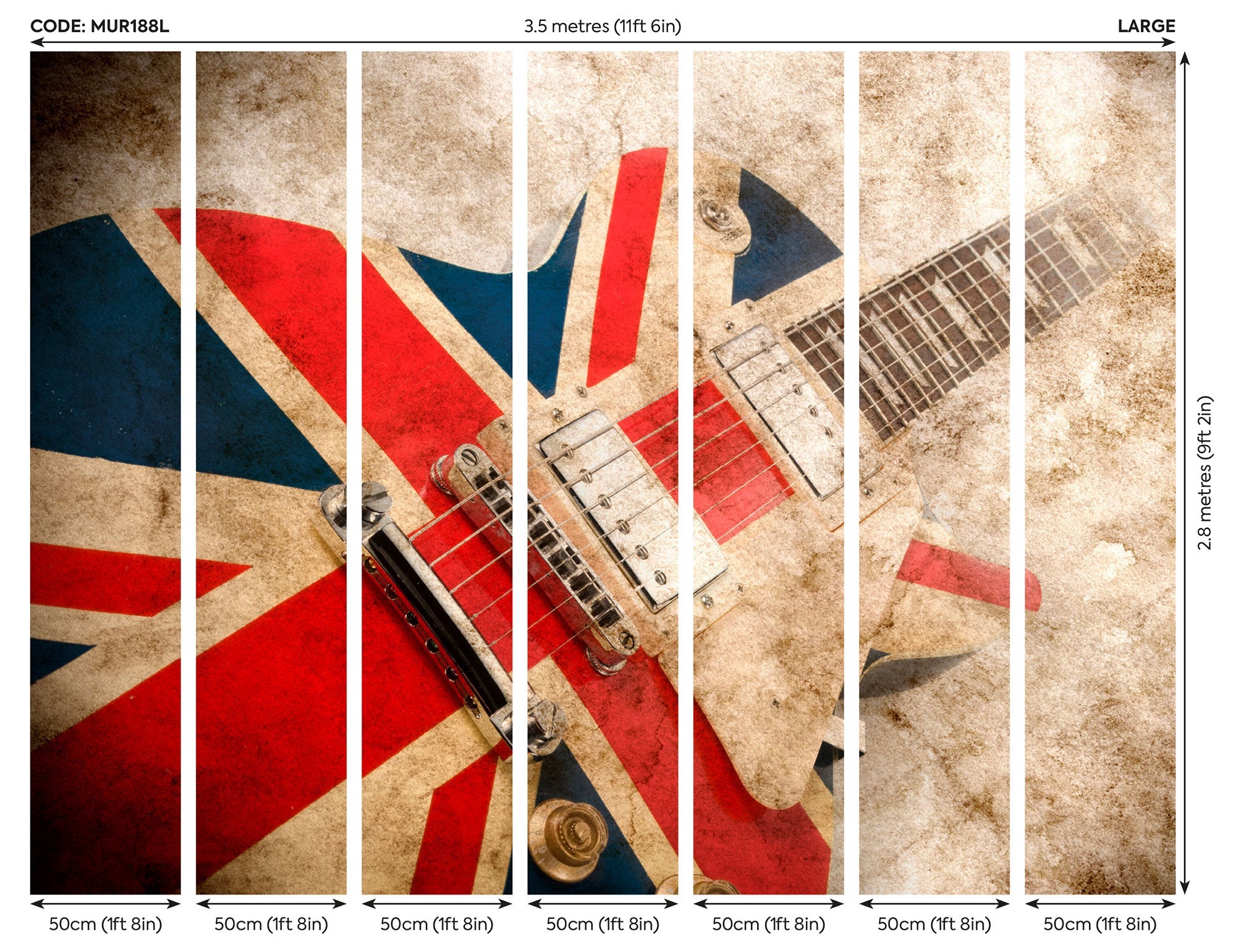 Rock Guitar Sepia Multi Mural (Large) by Origin Murals