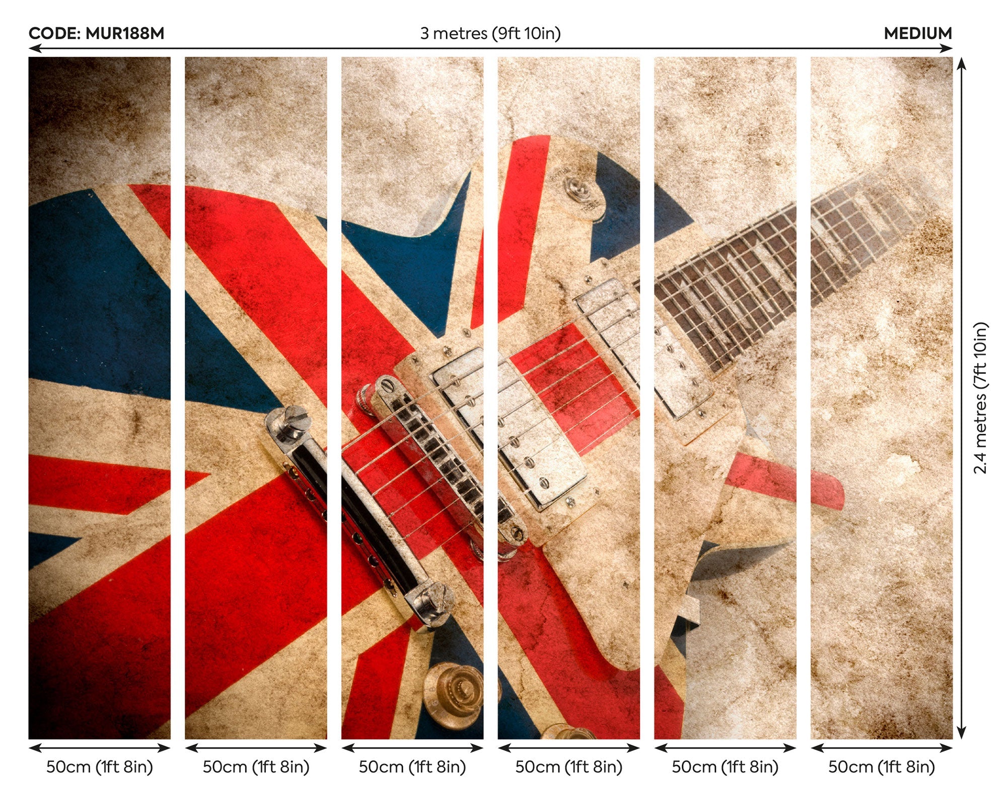 Rock Guitar Sepia Multi Mural (Medium) by Origin Murals