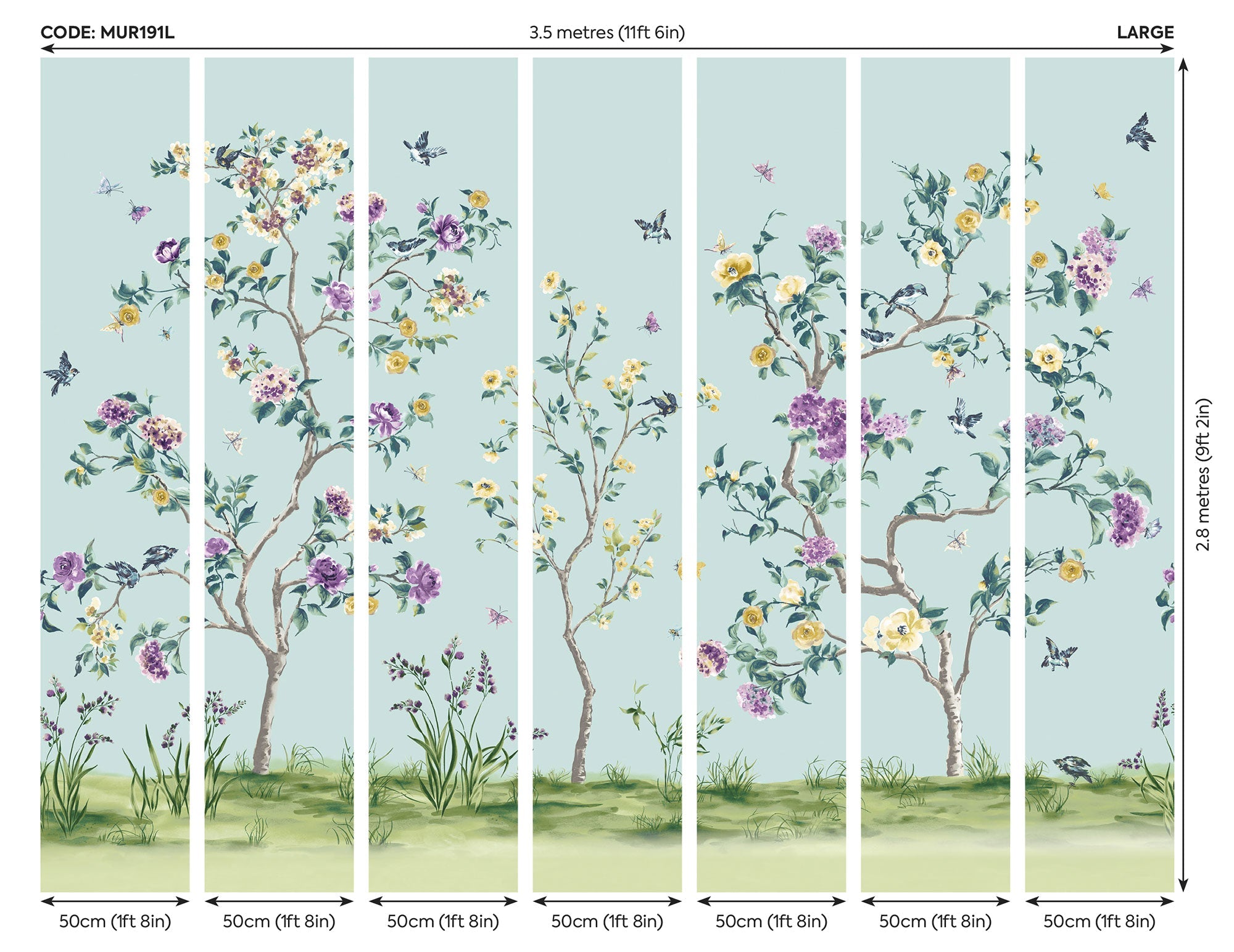 Oriental Flower Tree Blue Mural (Large) by Origin Murals