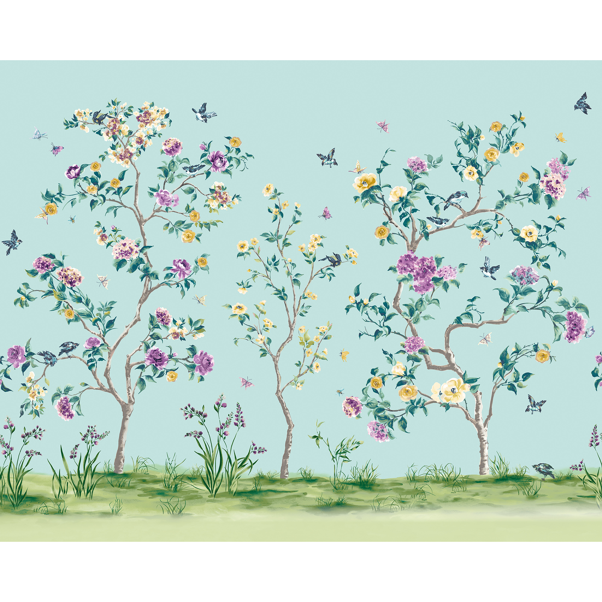 Oriental Flower Tree Blue Mural (Medium) by Origin Murals