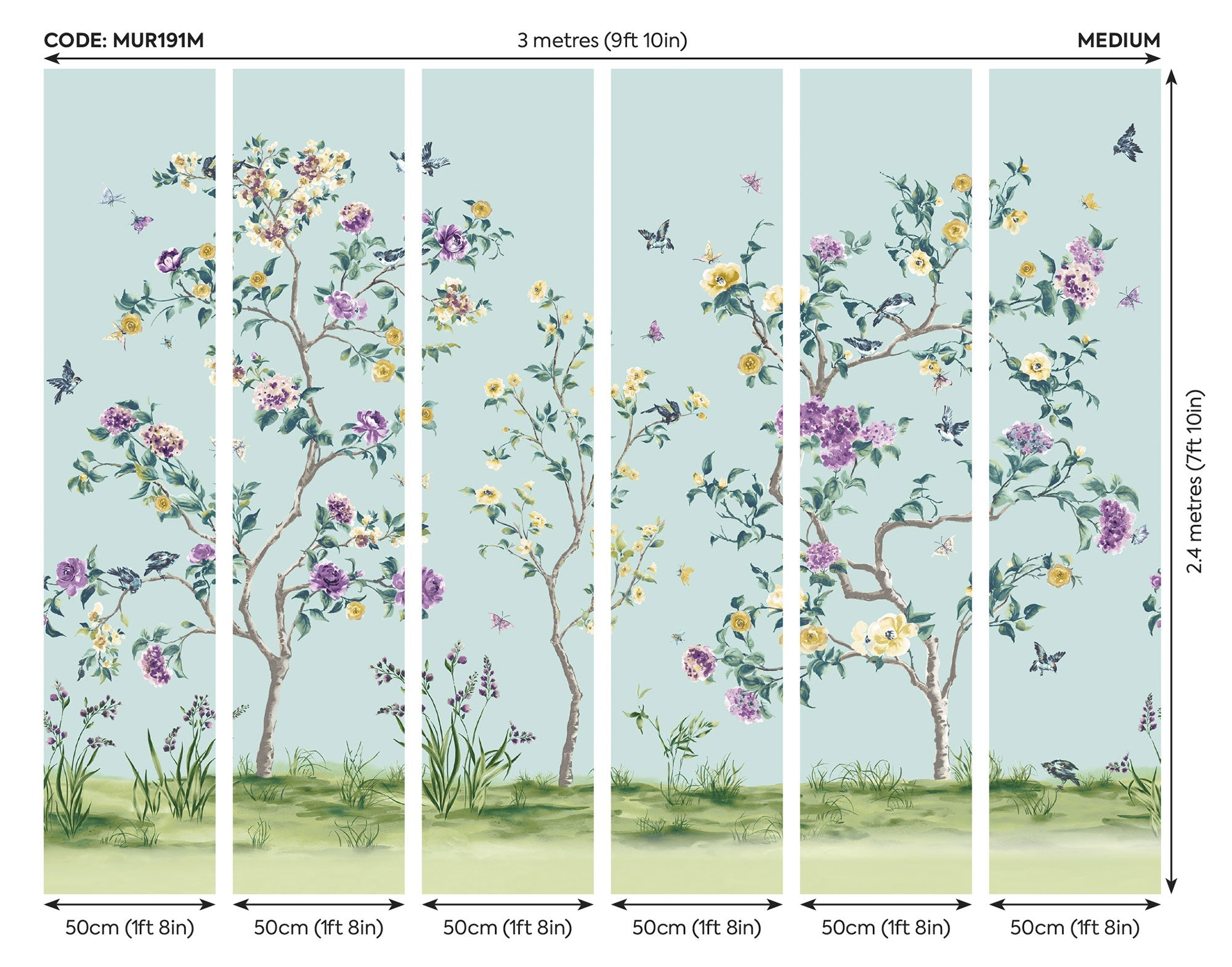 Oriental Flower Tree Blue Mural (Medium) by Origin Murals