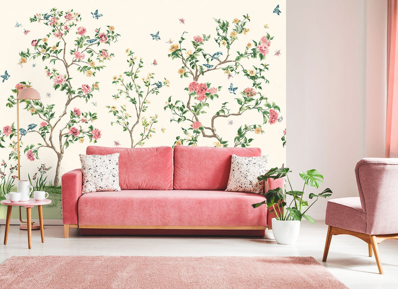 Oriental Flower Tree Cream Mural (Large) by Origin Murals