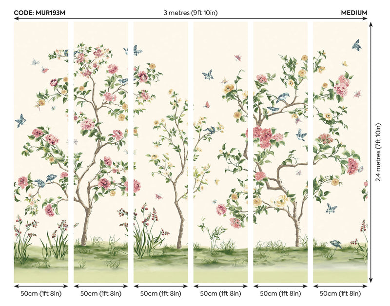 Oriental Flower Tree Cream Mural (Medium) by Origin Murals