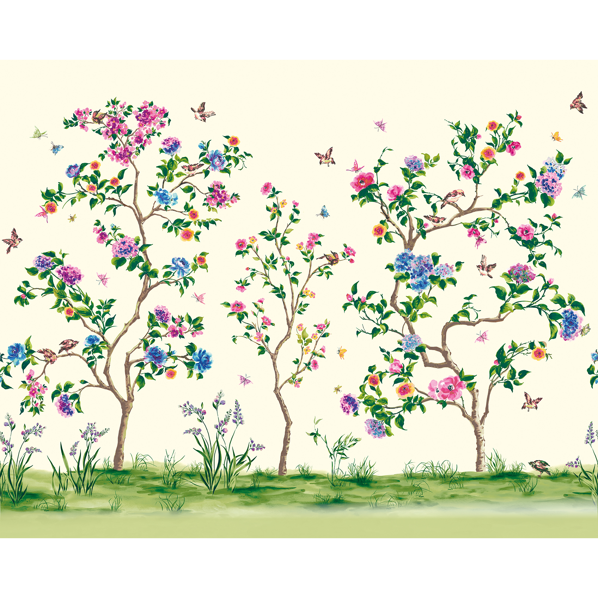 Oriental Flower Tree Ivory Mural (Medium) by Origin Murals