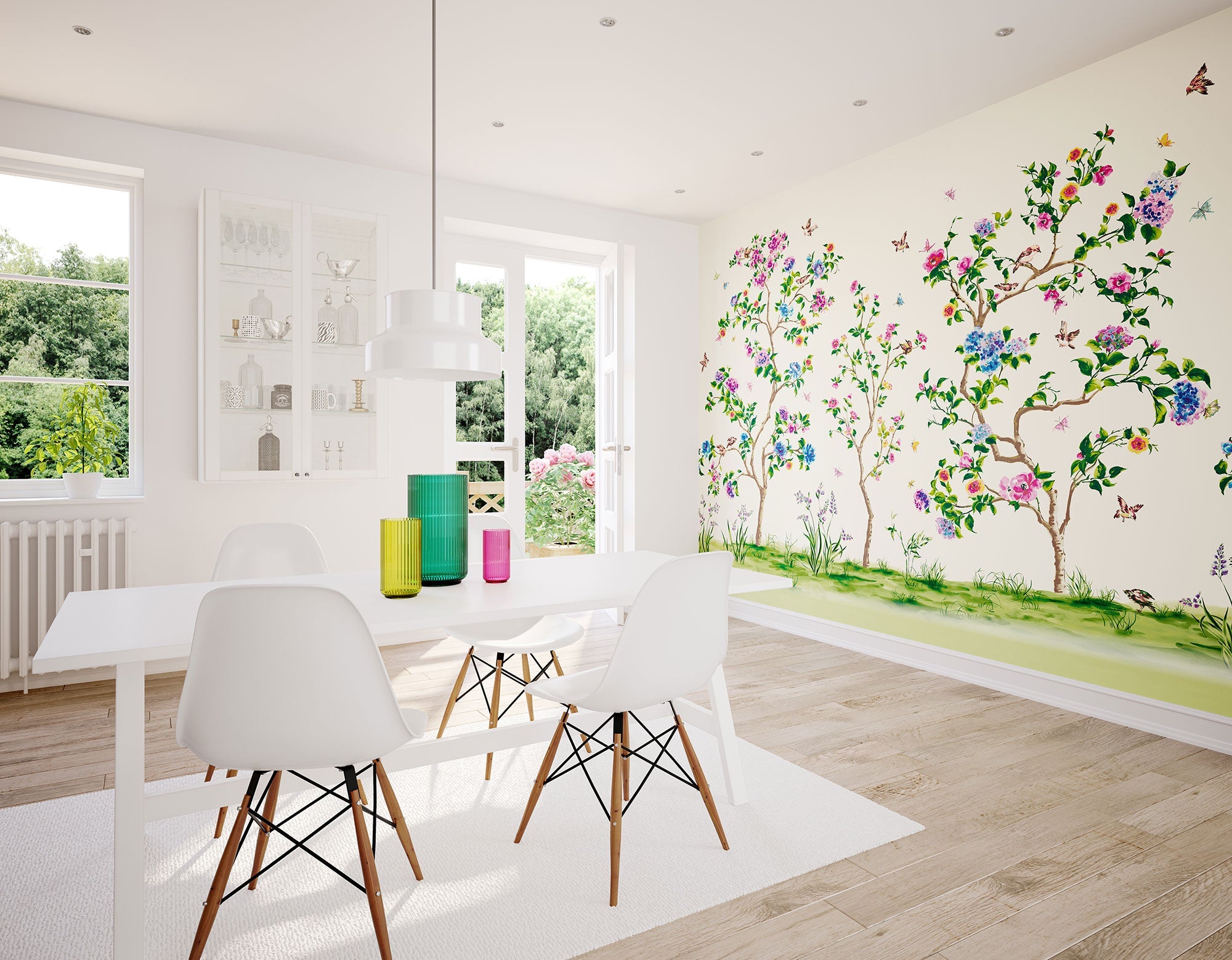 Oriental Flower Tree Ivory Mural (Medium) by Origin Murals