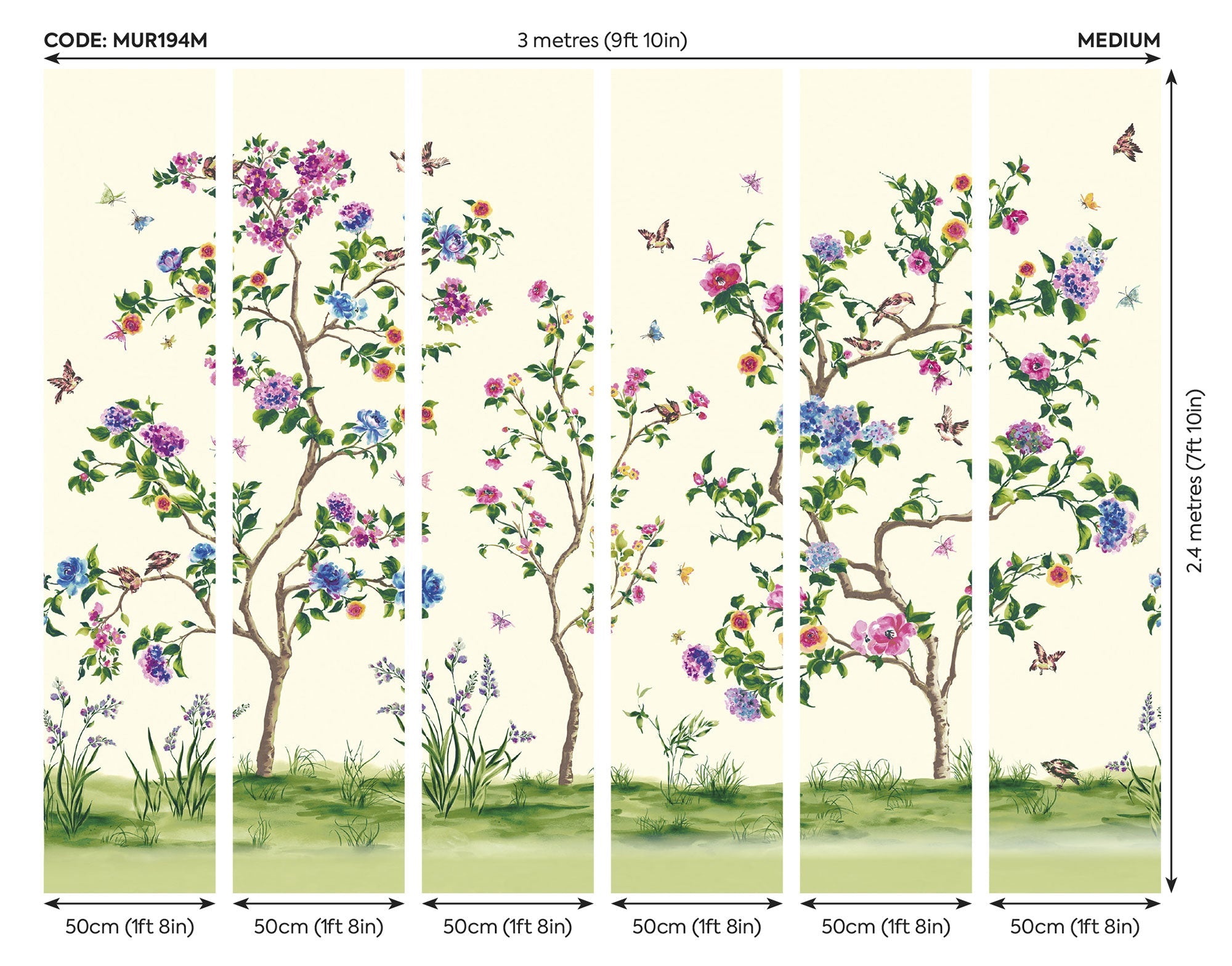 Oriental Flower Tree Ivory Mural (Medium) by Origin Murals