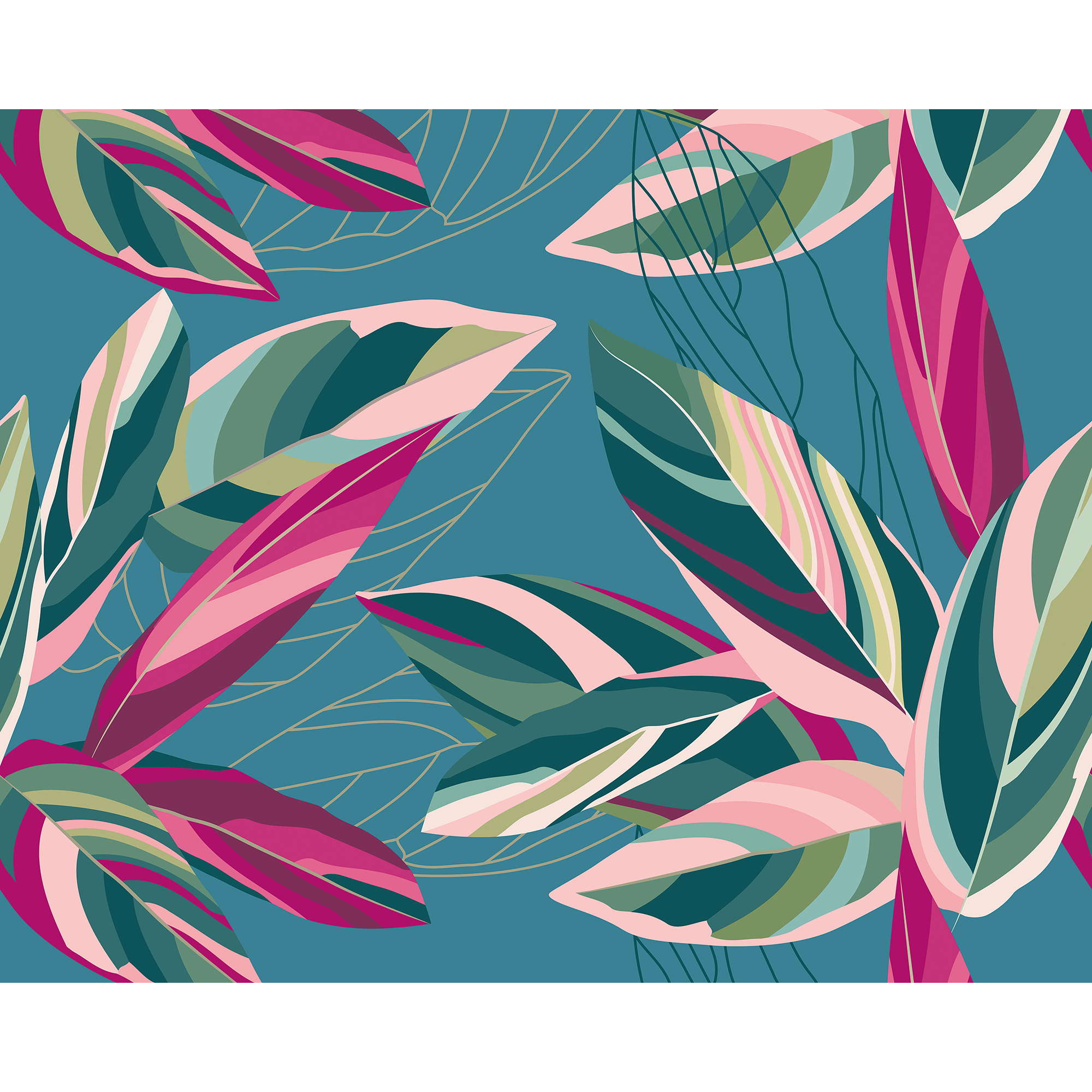 Botanical Calathea Leaves Blue Mural (Large) by Origin Murals