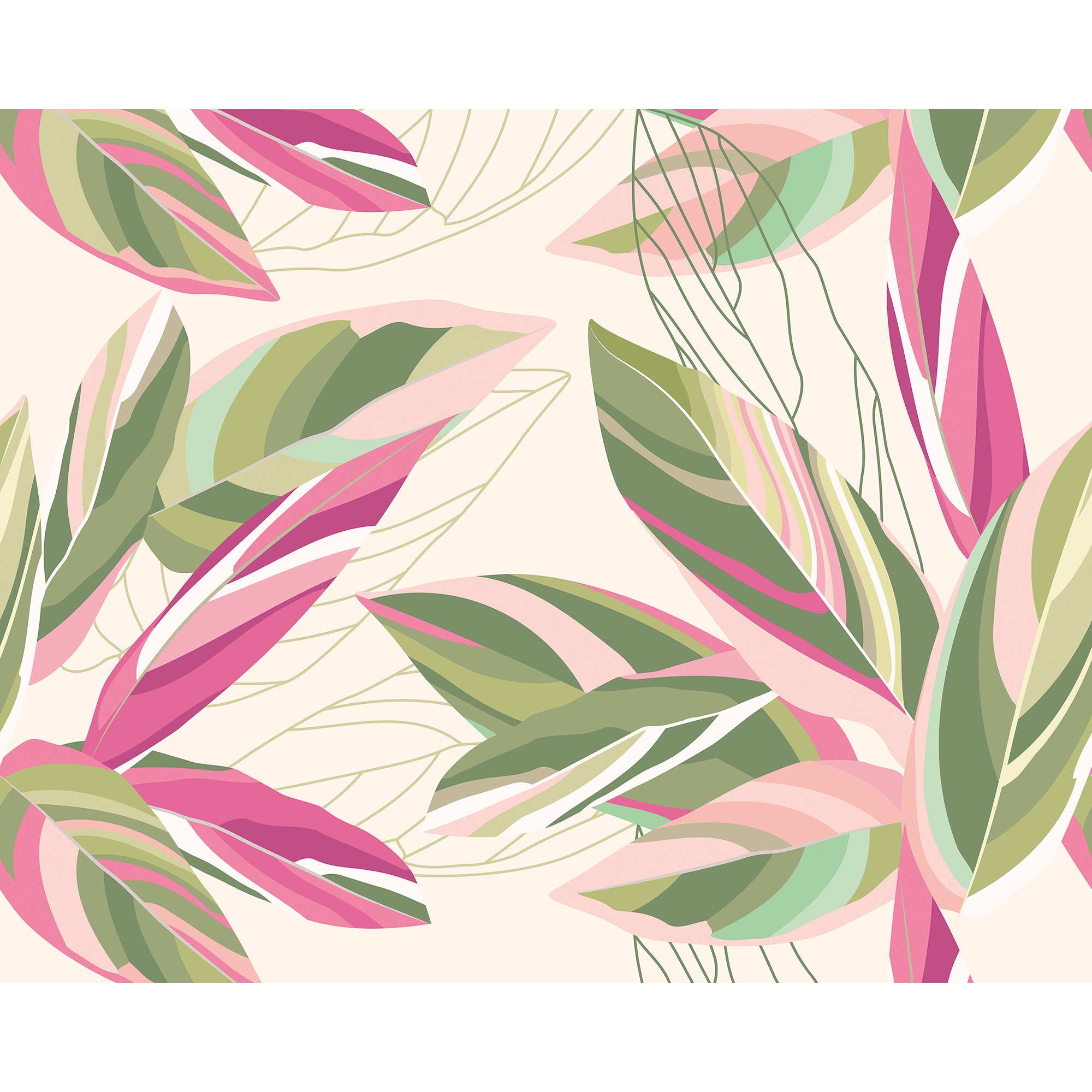 Botanical Calathea Leaves Pink Mural (Large) by Origin Murals