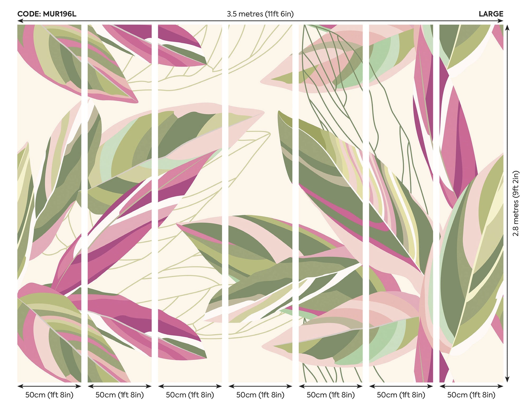 Botanical Calathea Leaves Pink Mural (Large) by Origin Murals
