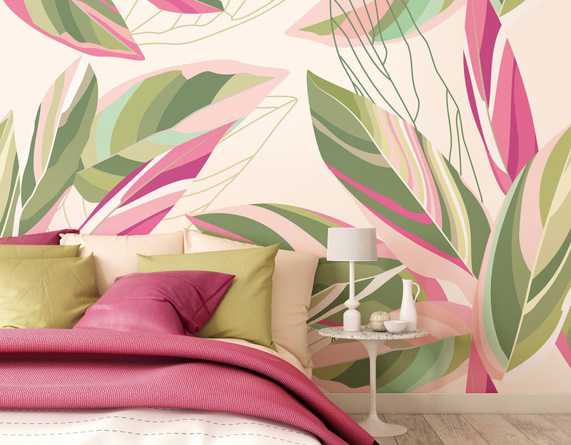 Botanical Calathea Leaves Pink Mural (Medium) by Origin Murals