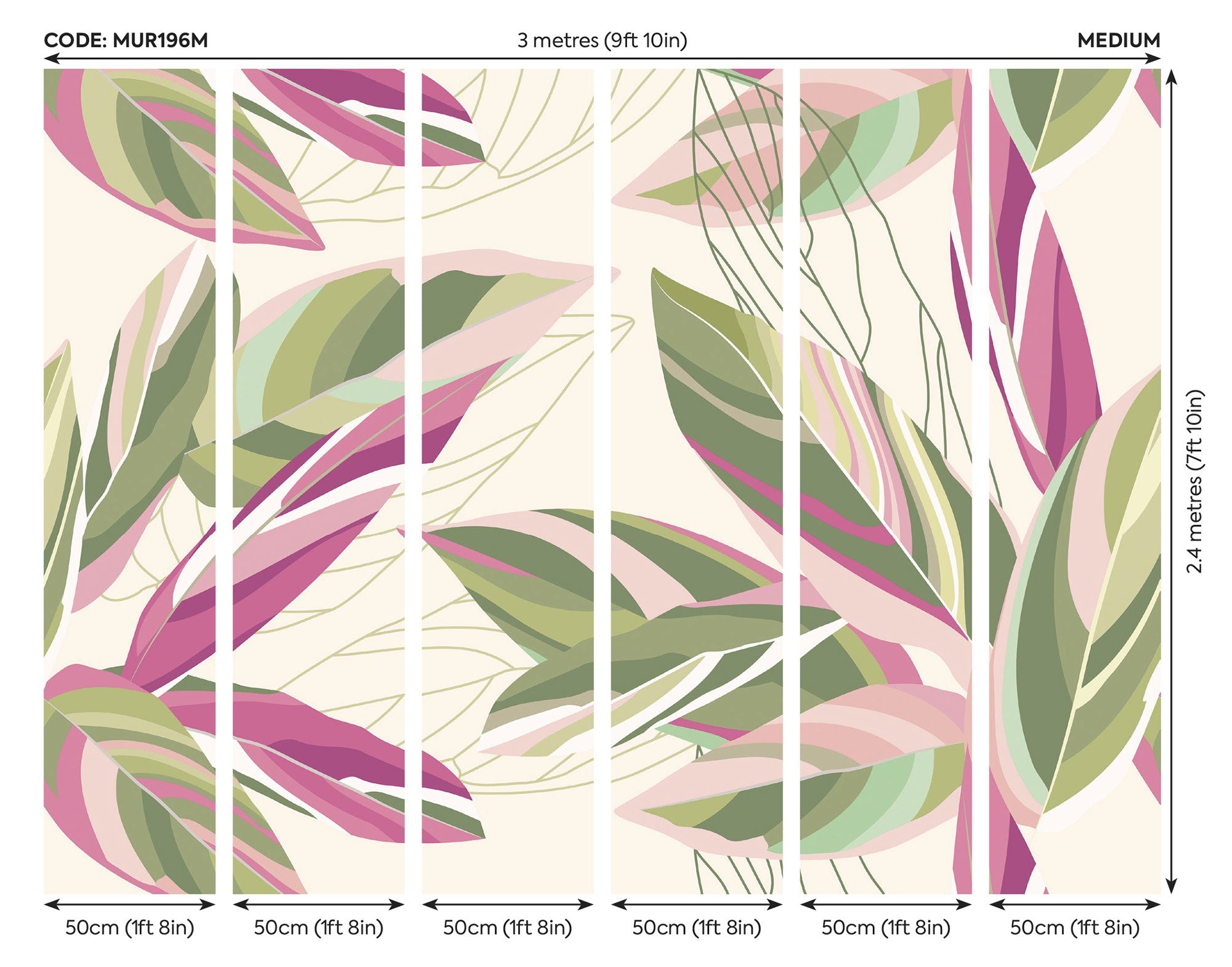 Botanical Calathea Leaves Pink Mural (Medium) by Origin Murals