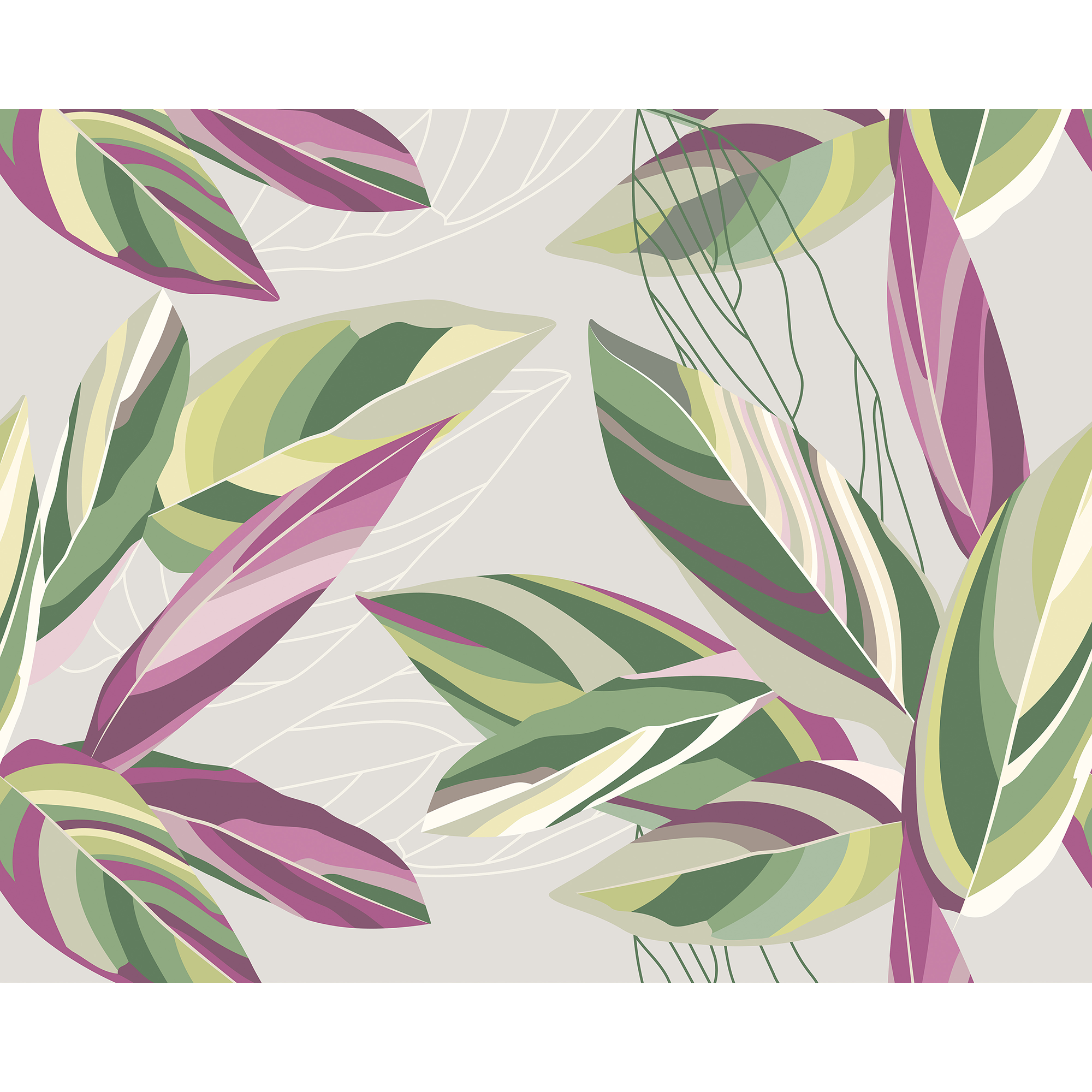 Botanical Calathea Leaves Grey Mural (Large) by Origin Murals