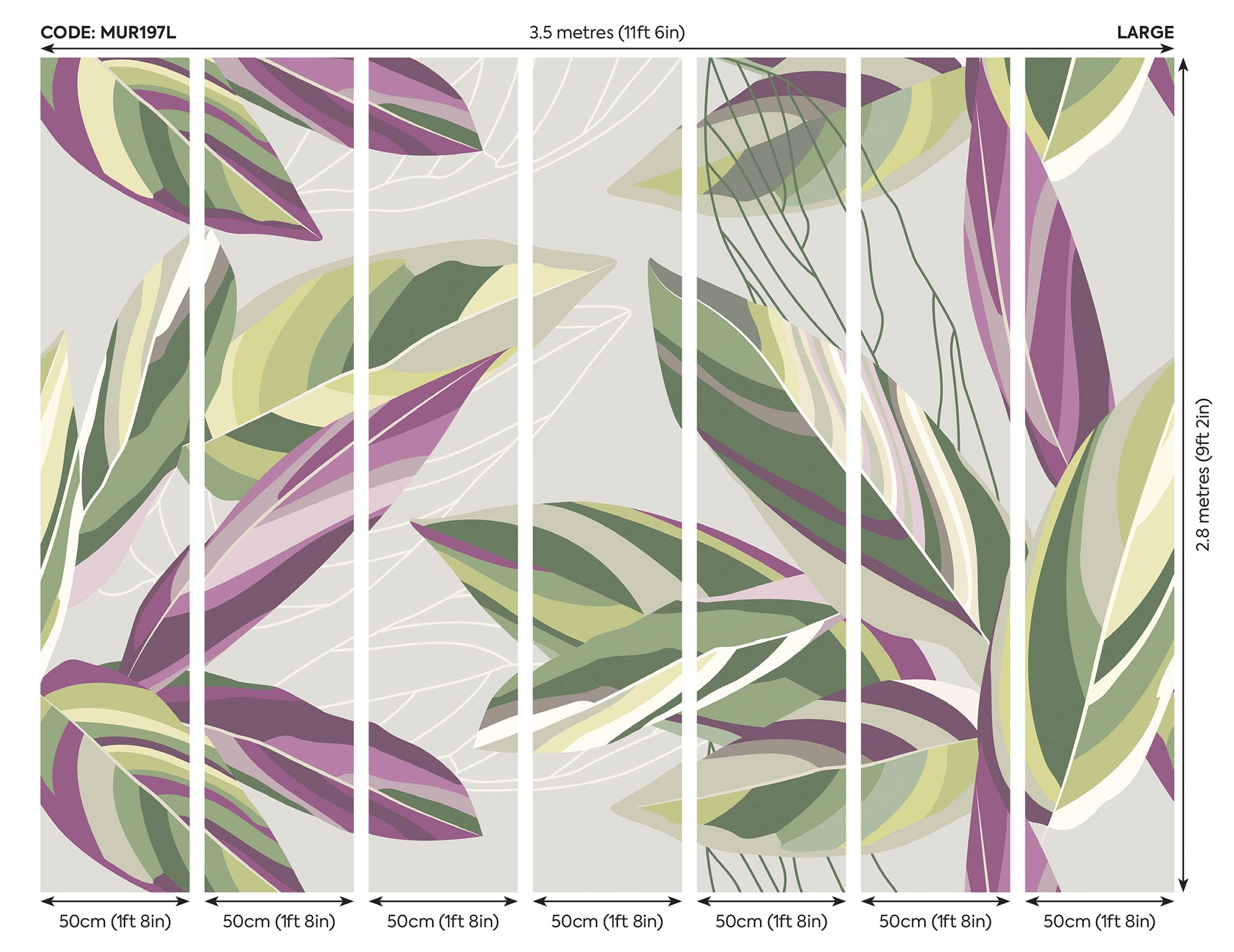 Botanical Calathea Leaves Grey Mural (Large) by Origin Murals