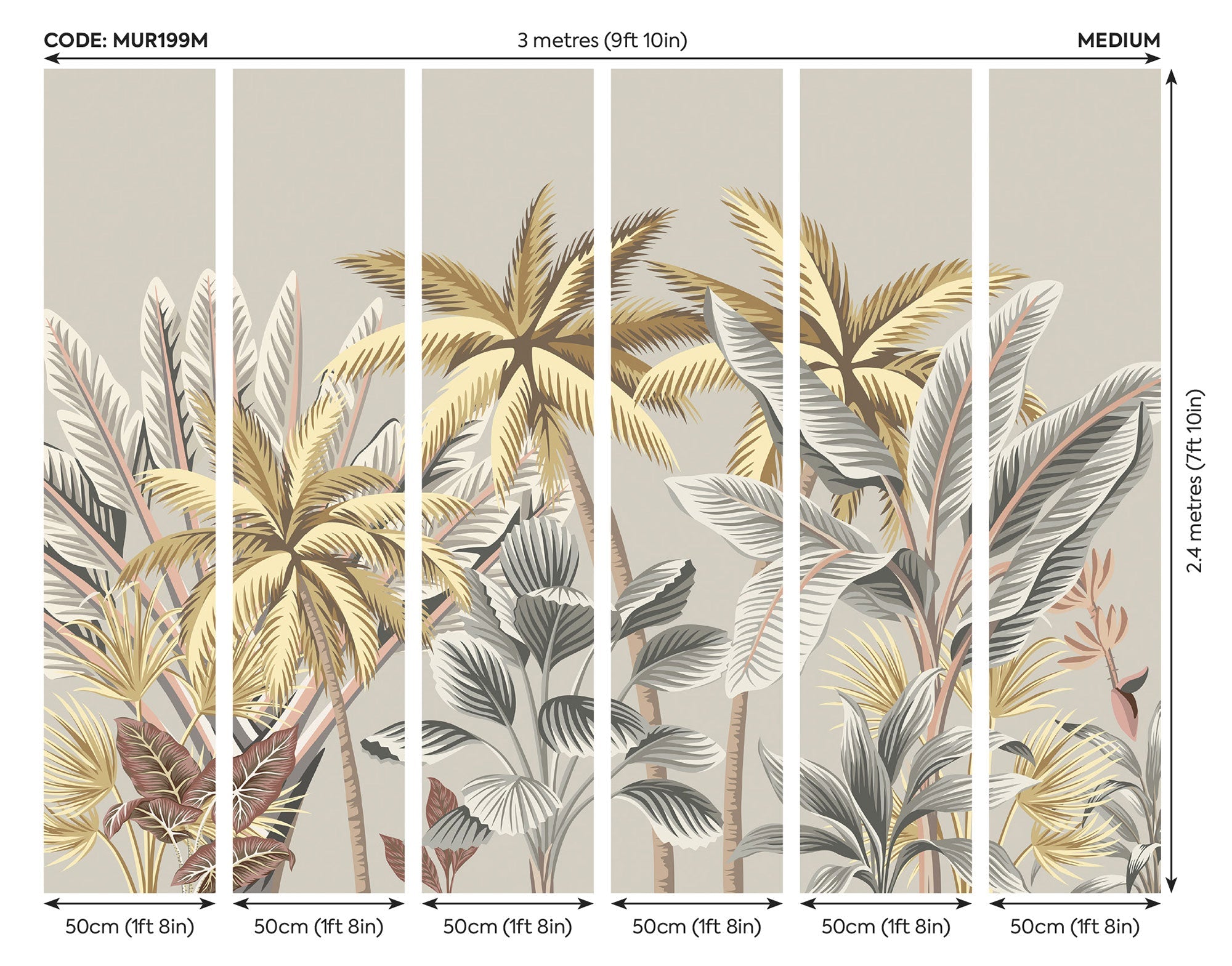 Tropical Palm Trees Grey Mural (Medium) by Origin Murals