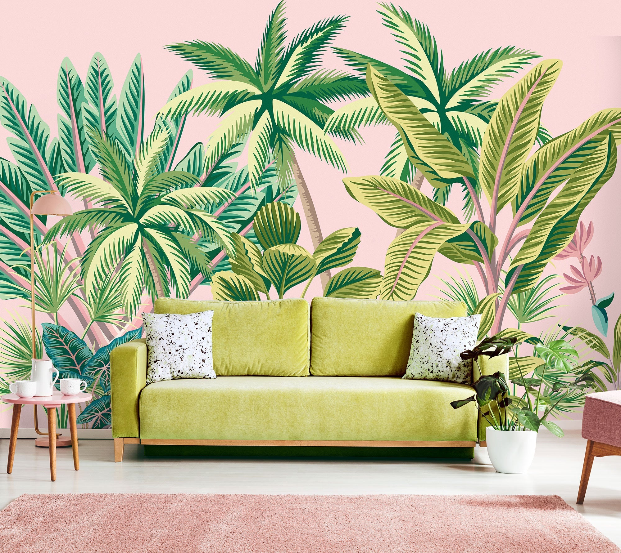 Tropical Palm Trees Pink Mural (Large) by Origin Murals