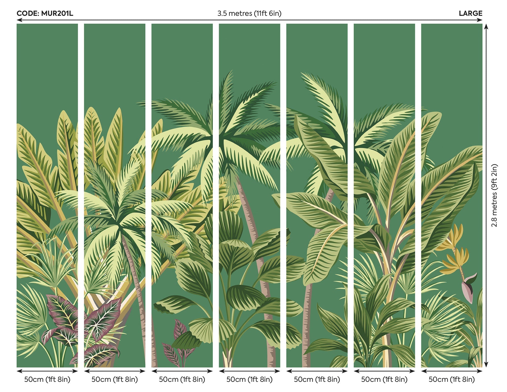 Tropical Palm Trees Green Mural (Large) by Origin Murals