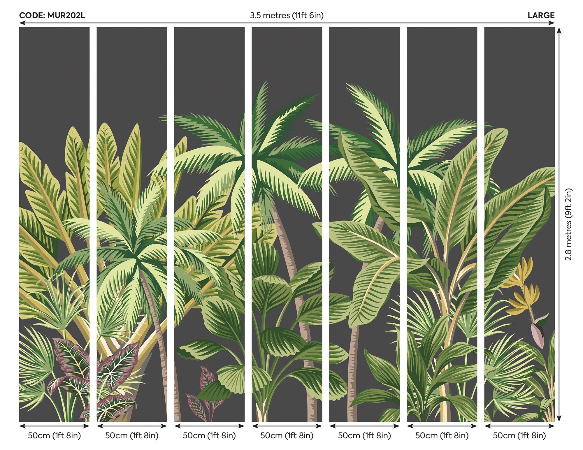 Tropical Palm Trees Black Mural (Large) by Origin Murals