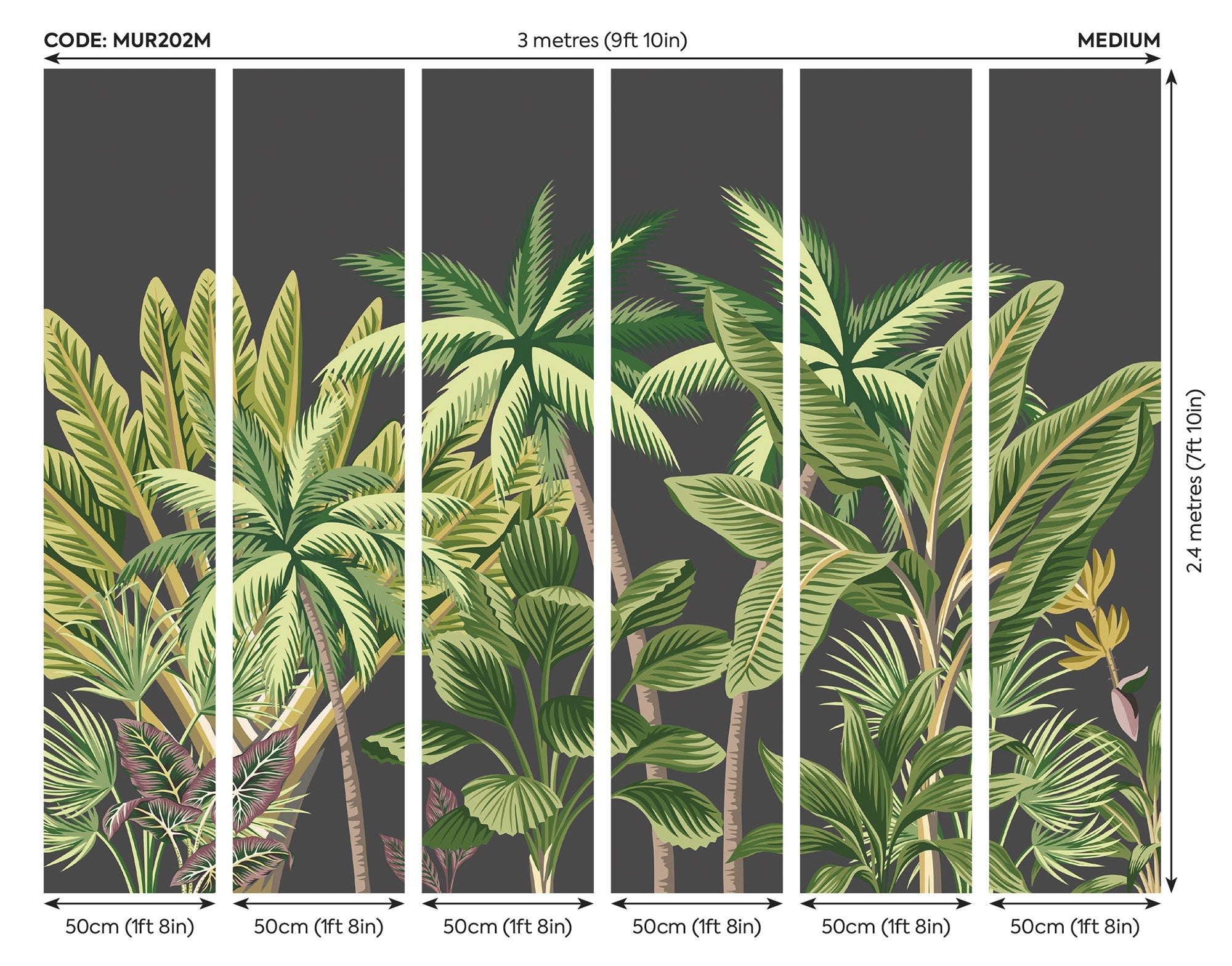 Tropical Palm Trees Black Mural (Medium) by Origin Murals
