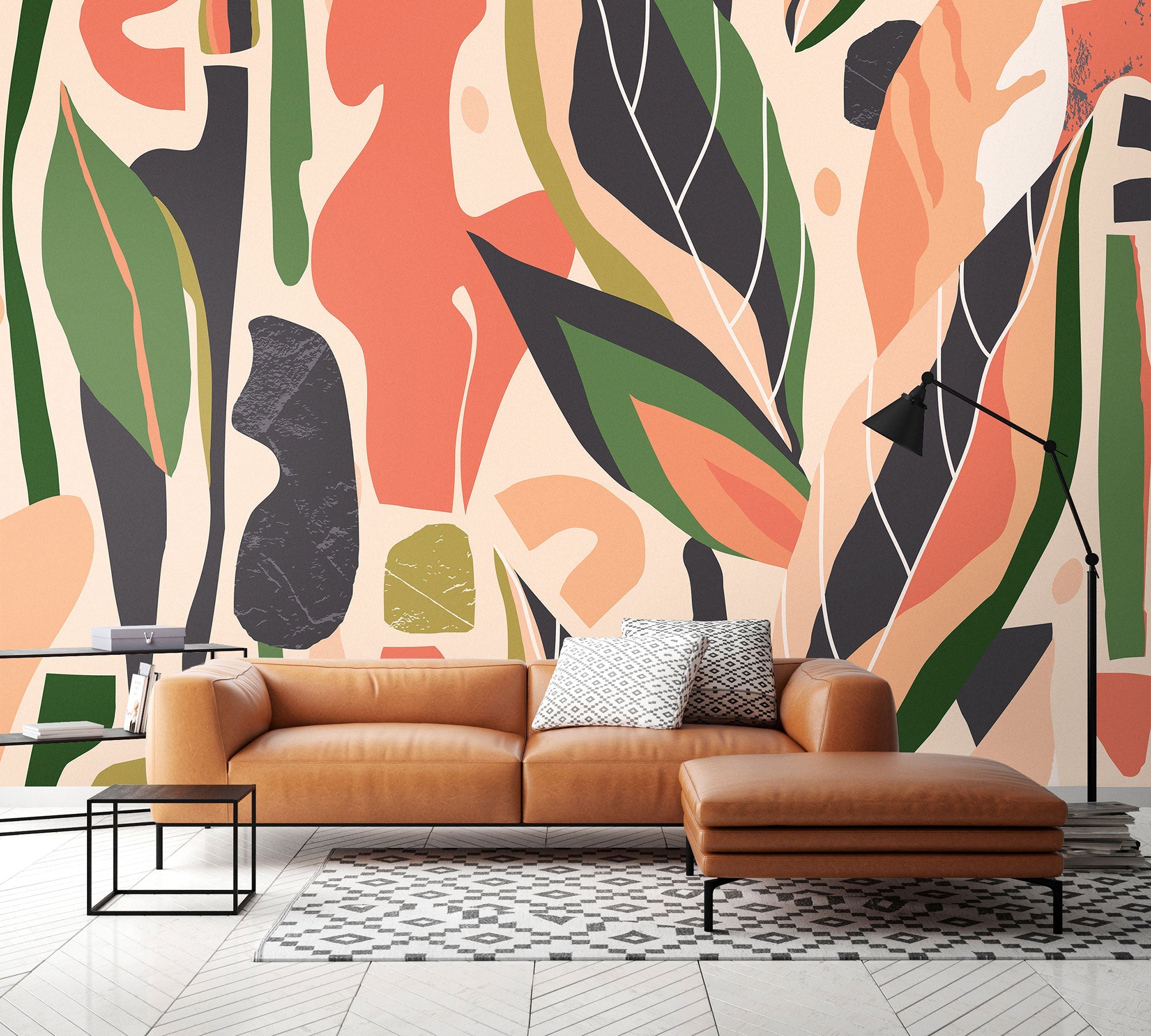 Abstract Leaf Shapes Orange Mural (Medium) by Origin Murals