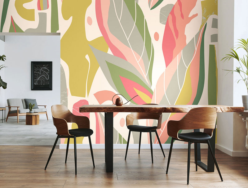 Abstract Leaf Shapes Pink Mural (Large) by Origin Murals