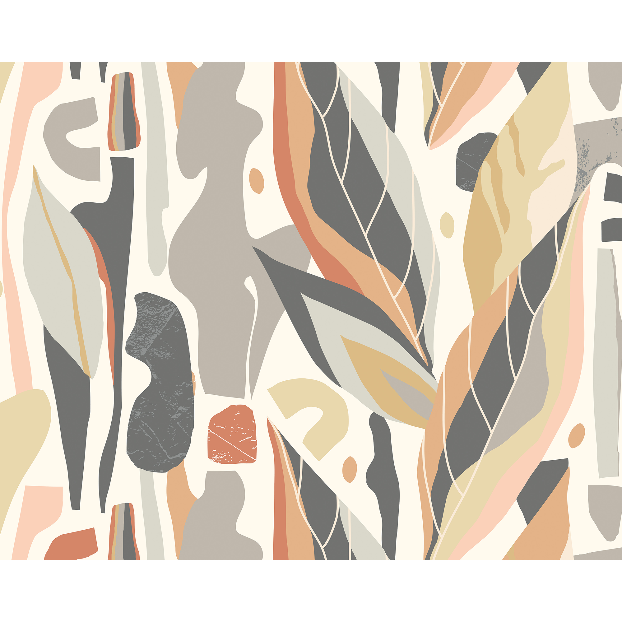 Abstract Leaf Shapes Grey Mural (Medium) by Origin Murals