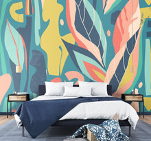 Abstract Leaf Shapes Blue Mural (Large) by Origin Murals