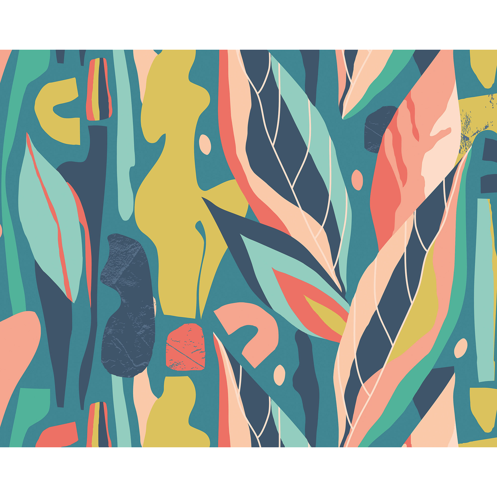 Abstract Leaf Shapes Blue Mural (Medium) by Origin Murals