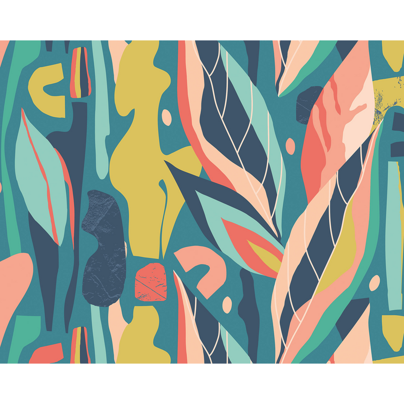 Abstract Leaf Shapes Blue Mural (Medium) by Origin Murals