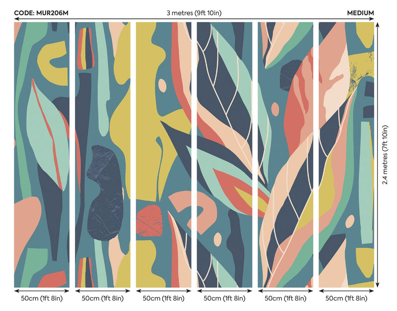 Abstract Leaf Shapes Blue Mural (Medium) by Origin Murals