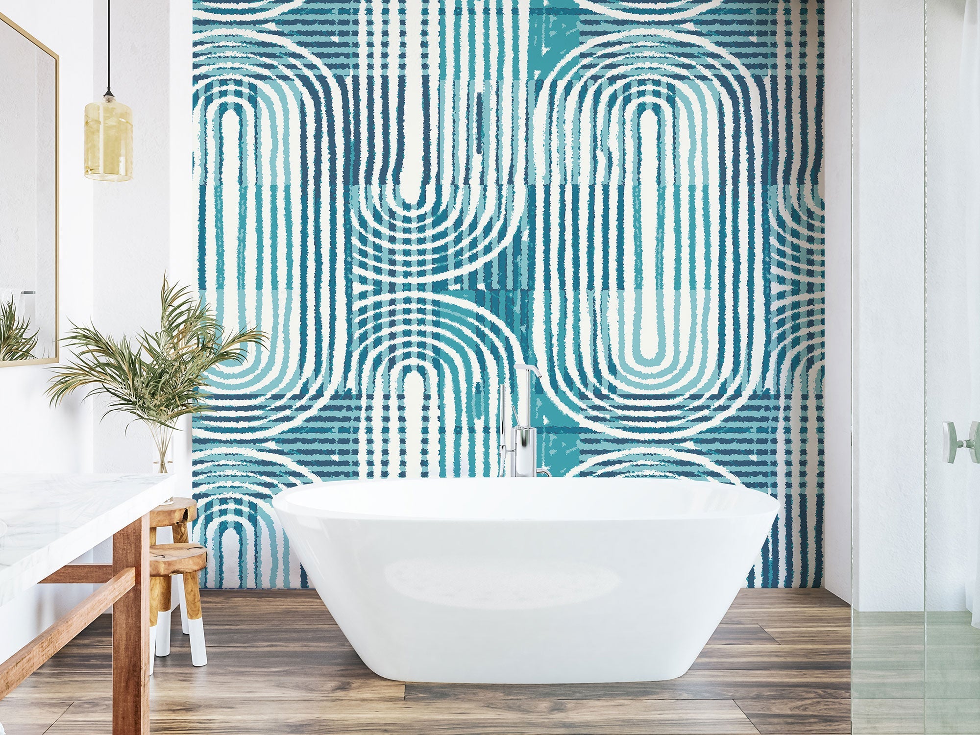 Curved Line Texture Blue Mural (Large) by Origin Murals