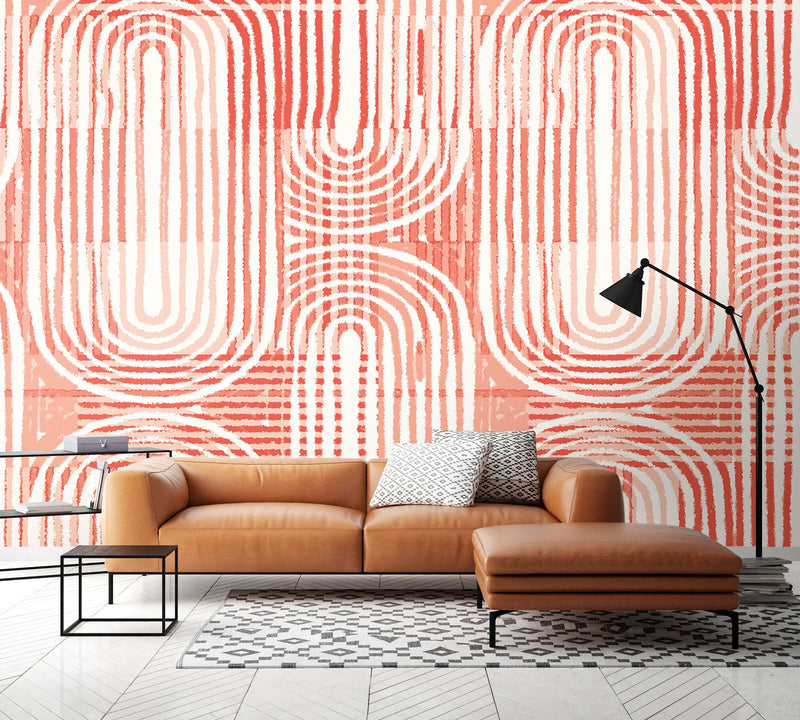 Curved Line Texture Orange Mural (Large) by Origin Murals