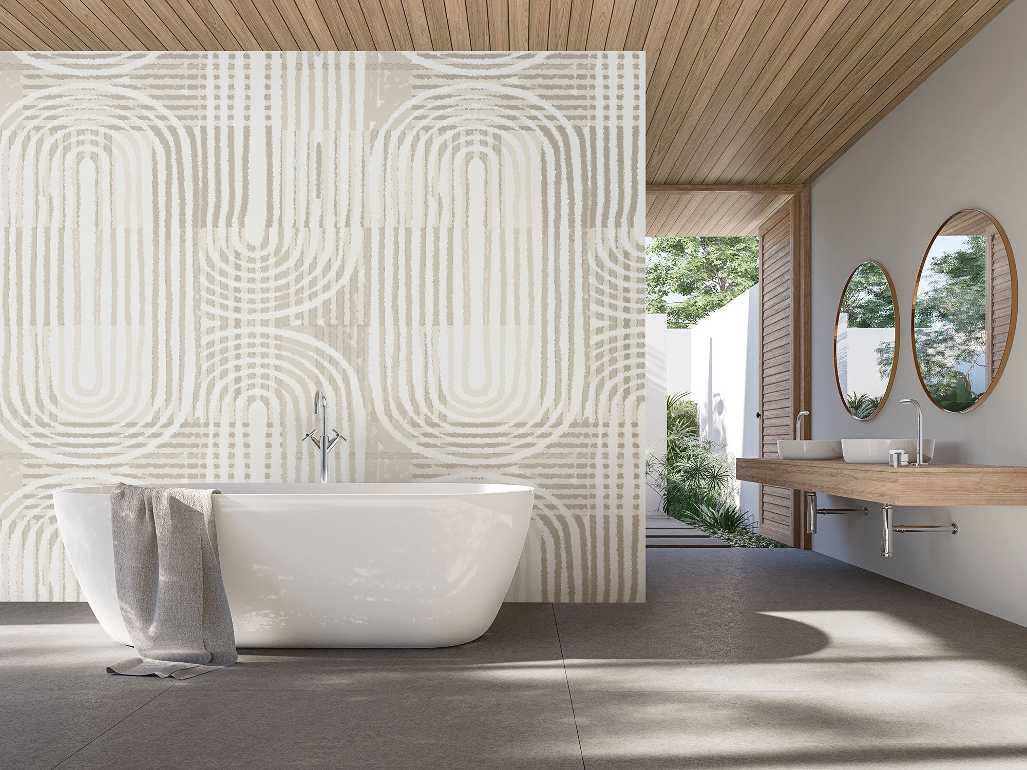 Curved Line Texture Grey Mural (Large) by Origin Murals