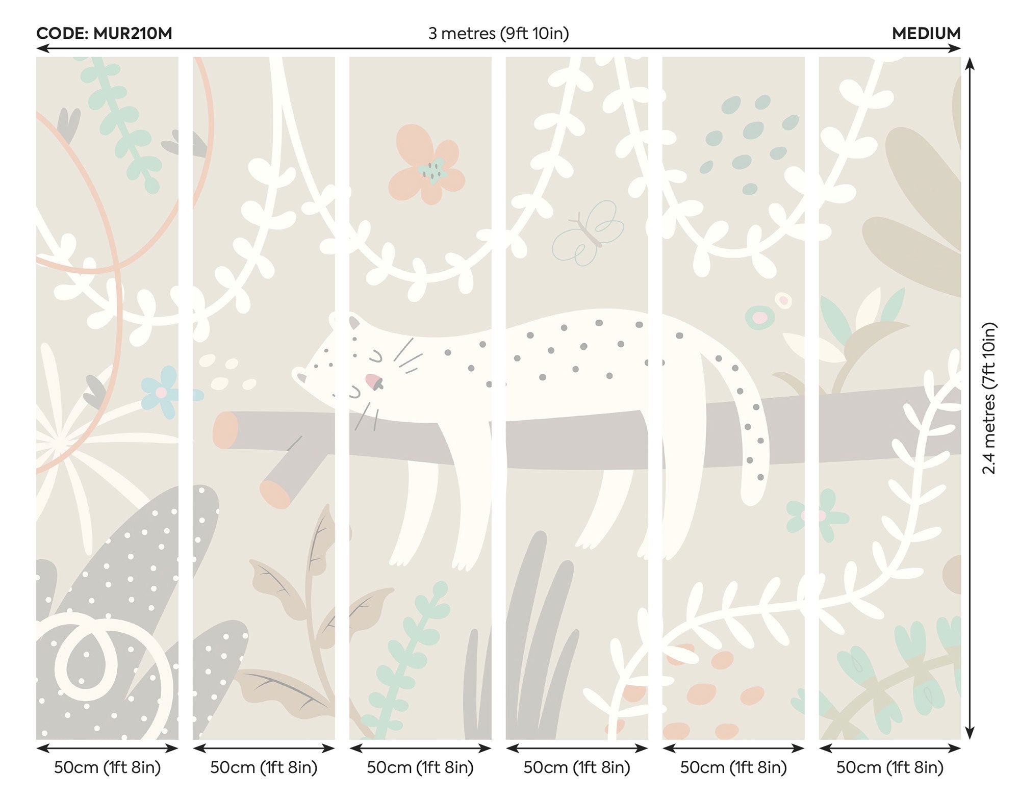 Sleeping Jungle Leopard Grey Mural (Medium) by Origin Murals