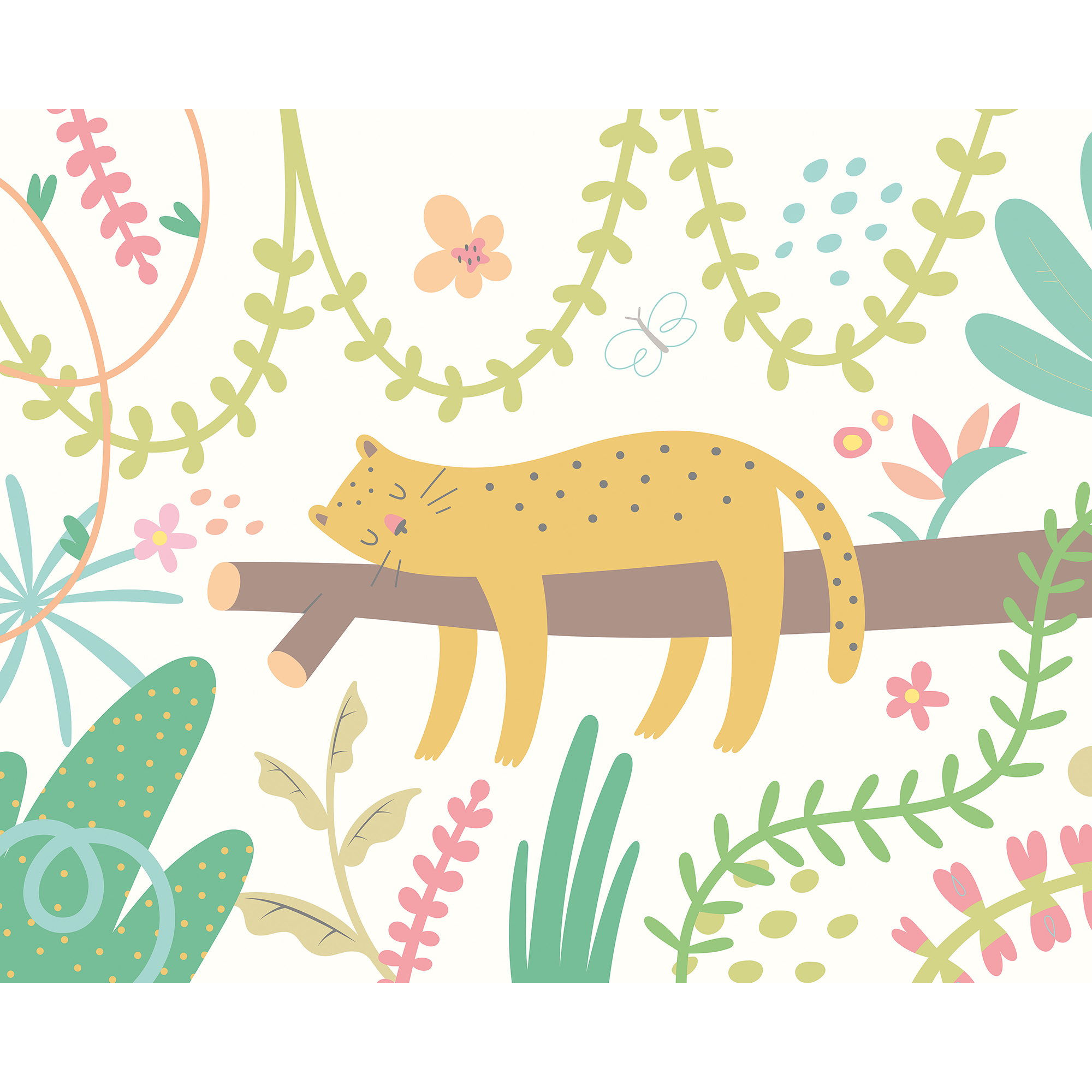 Sleeping Jungle Leopard Green Mural (Large) by Origin Murals