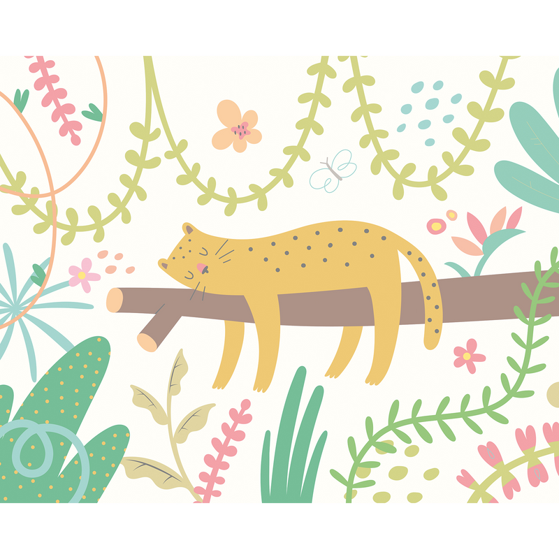 Sleeping Jungle Leopard Green Mural (Large) by Origin Murals