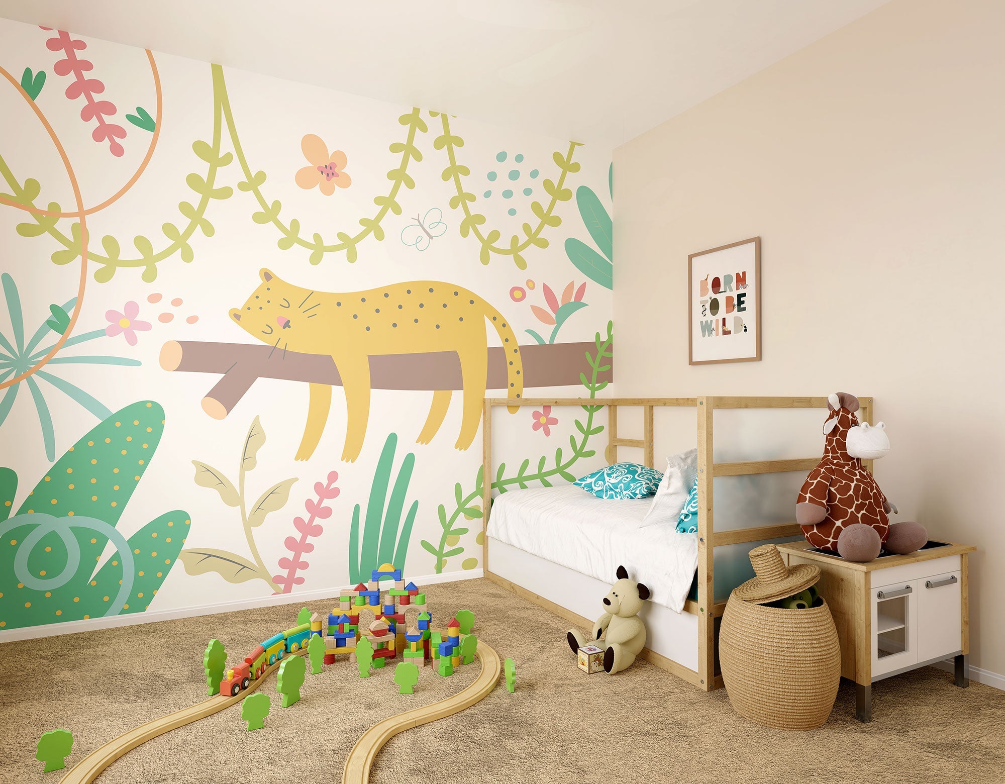 Sleeping Jungle Leopard Green Mural (Large) by Origin Murals